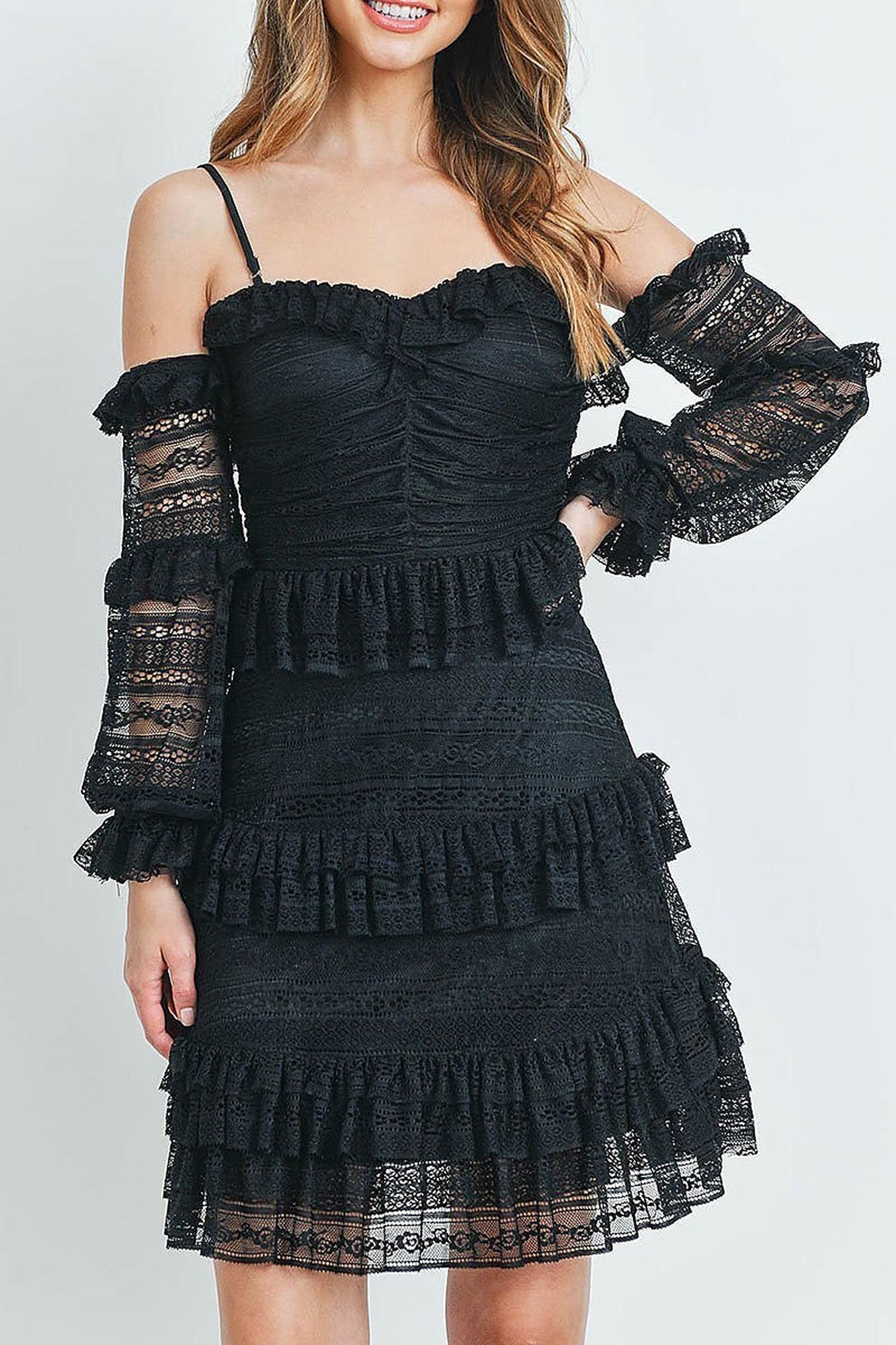 Wholesale Tiered Ruffle Off the Shoulder Lace Sleeve Dress