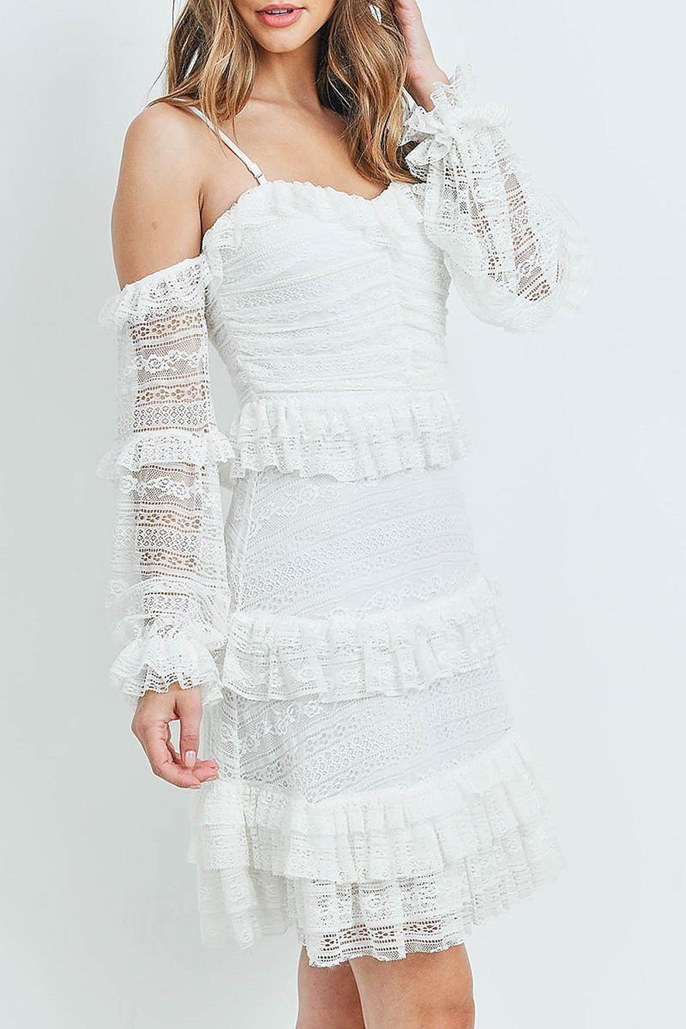 Wholesale Tiered Ruffle Off the Shoulder Lace Sleeve Dress