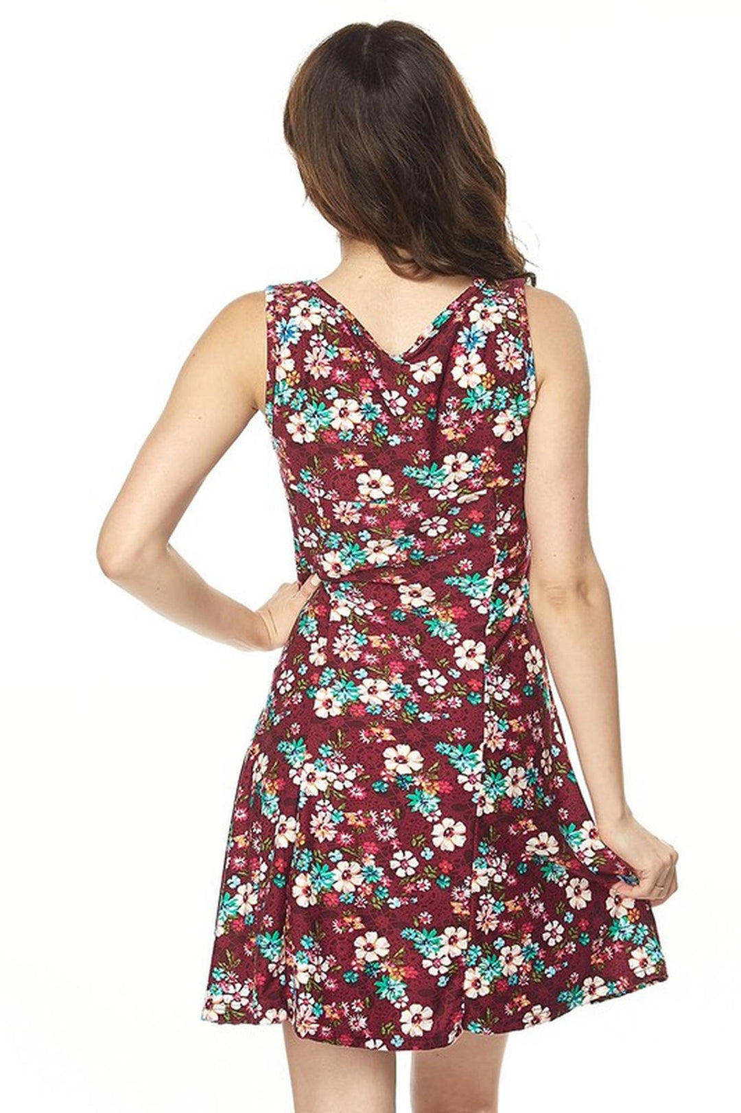 Wholesale Buttery Smooth Burgundy Daisy Fit and Flare Dress