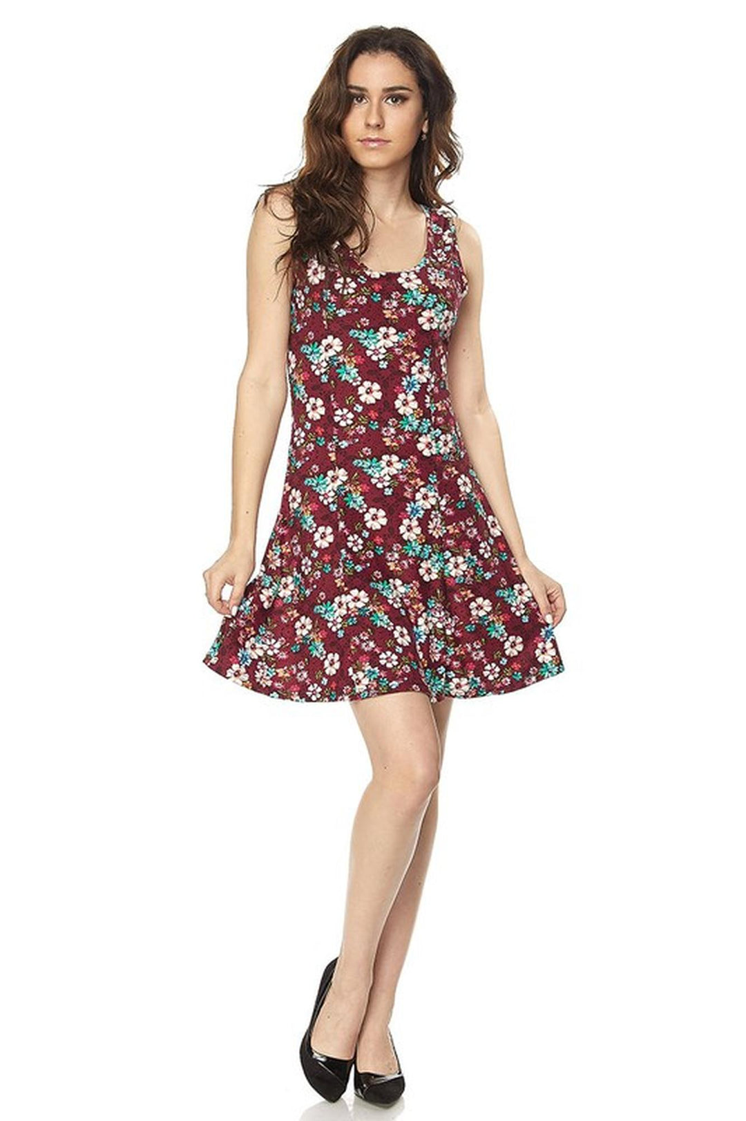 Wholesale Buttery Smooth Burgundy Daisy Fit and Flare Dress