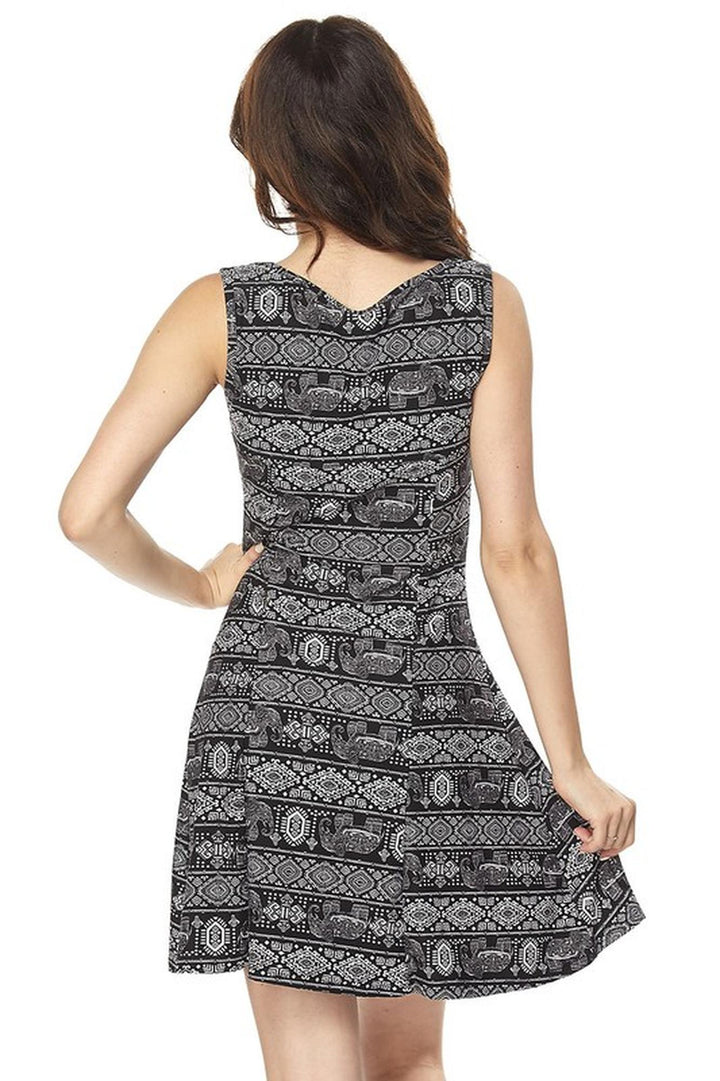 Wholesale Buttery Smooth Tribal Elephant Fit and Flare Dress