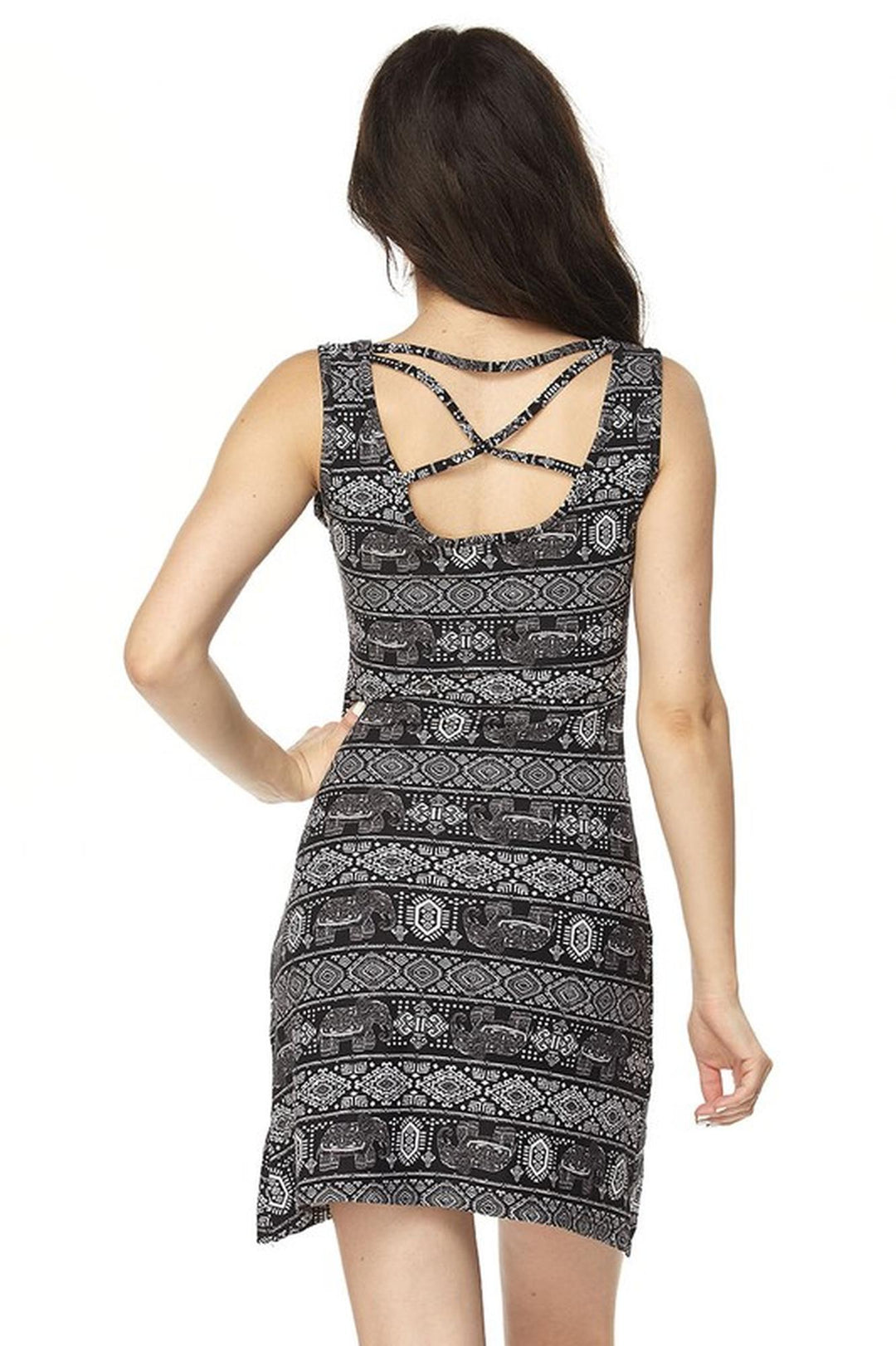 Wholesale Buttery Smooth Tribal Elephant Criss Cross Strap Mini Dress