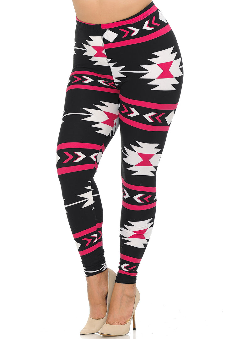 Wholesale Buttery Smooth Magenta Aztec Tribal Extra Plus Size Leggings - 3X-5X