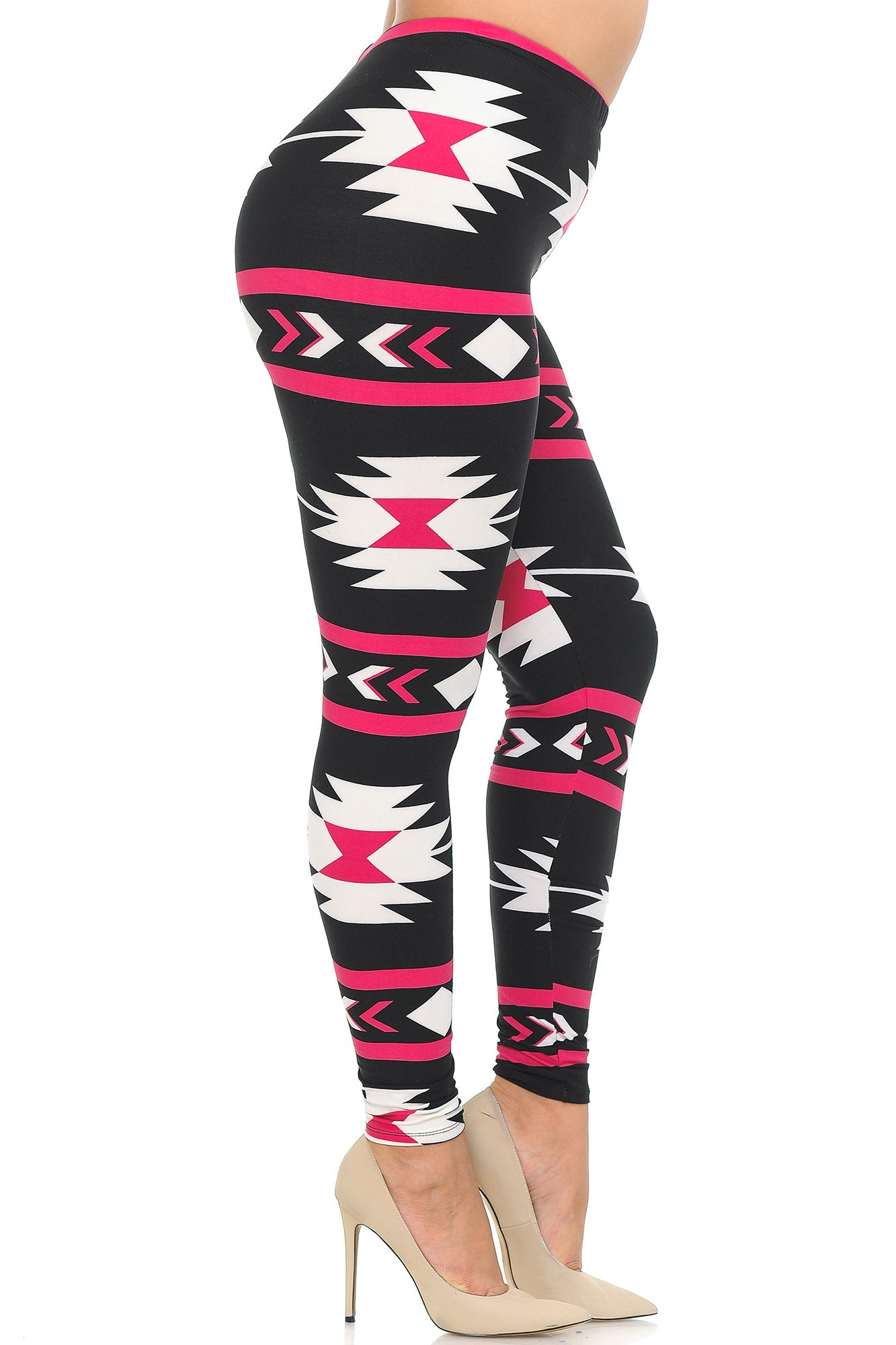 Wholesale Buttery Smooth Magenta Aztec Tribal Extra Plus Size Leggings - 3X-5X