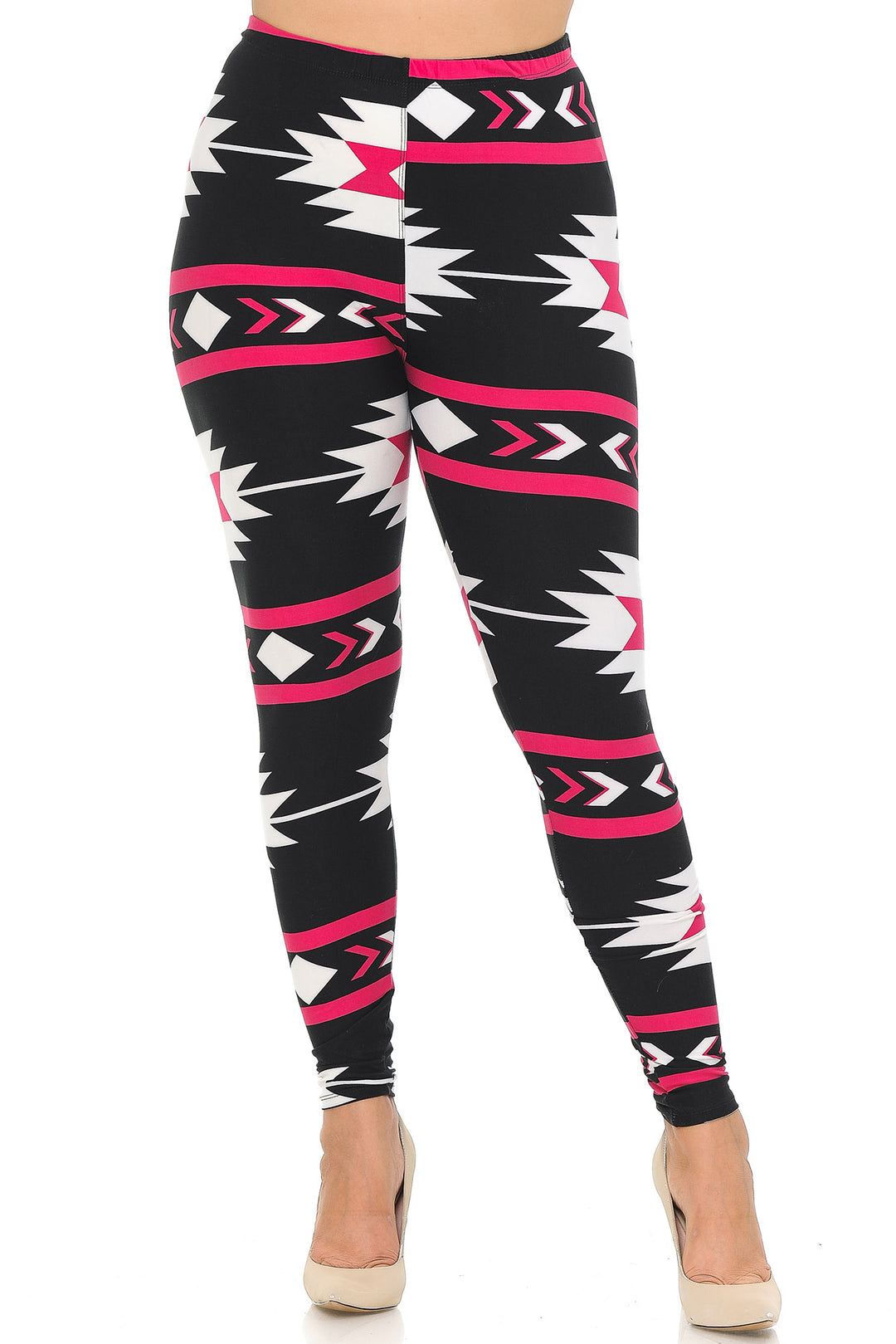 Wholesale Buttery Smooth Magenta Aztec Tribal Extra Plus Size Leggings - 3X-5X