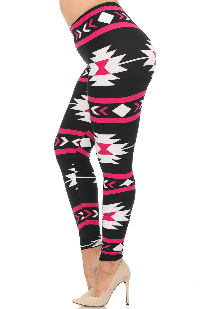 Wholesale Buttery Smooth Magenta Aztec Tribal Extra Plus Size Leggings - 3X-5X