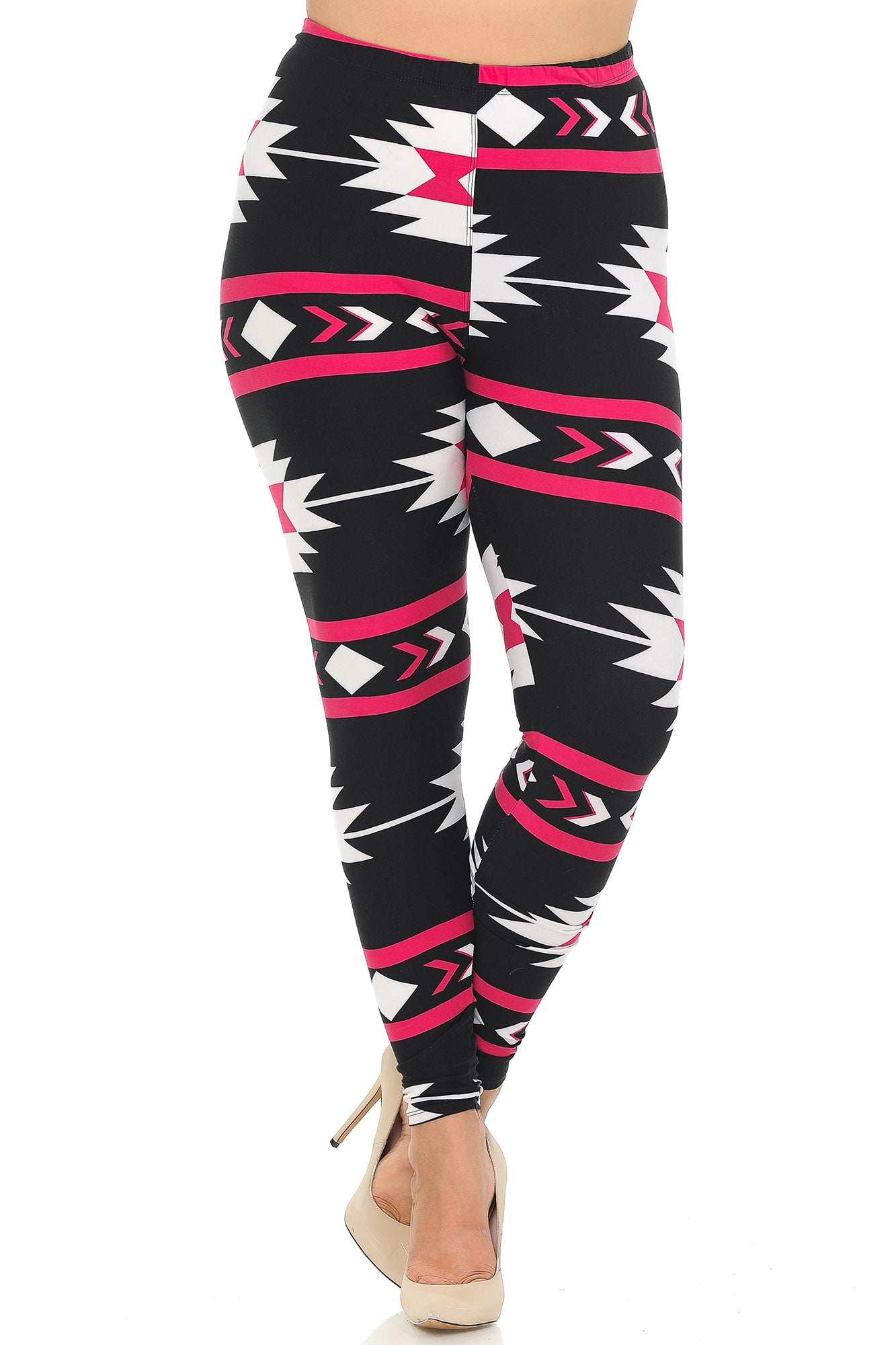 Wholesale Buttery Smooth Magenta Aztec Tribal Extra Plus Size Leggings - 3X-5X