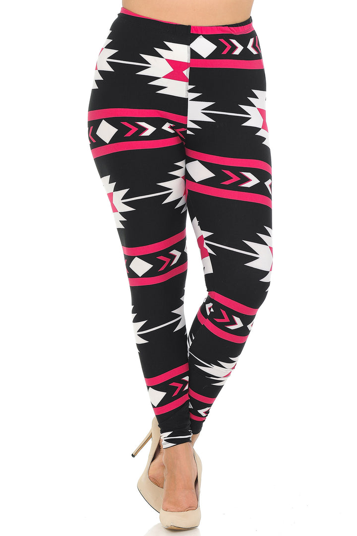 Wholesale Buttery Smooth Magenta Aztec Tribal Extra Plus Size Leggings - 3X-5X