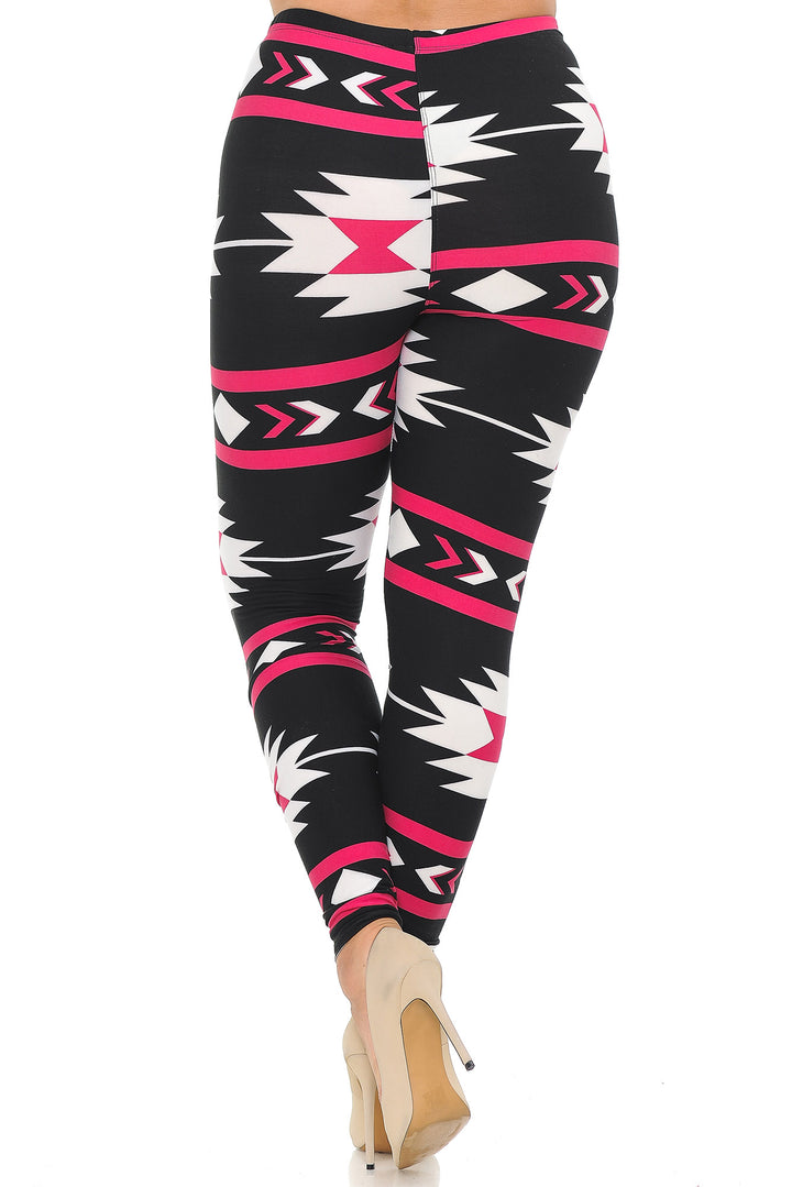 Wholesale Buttery Smooth Magenta Aztec Tribal Extra Plus Size Leggings - 3X-5X