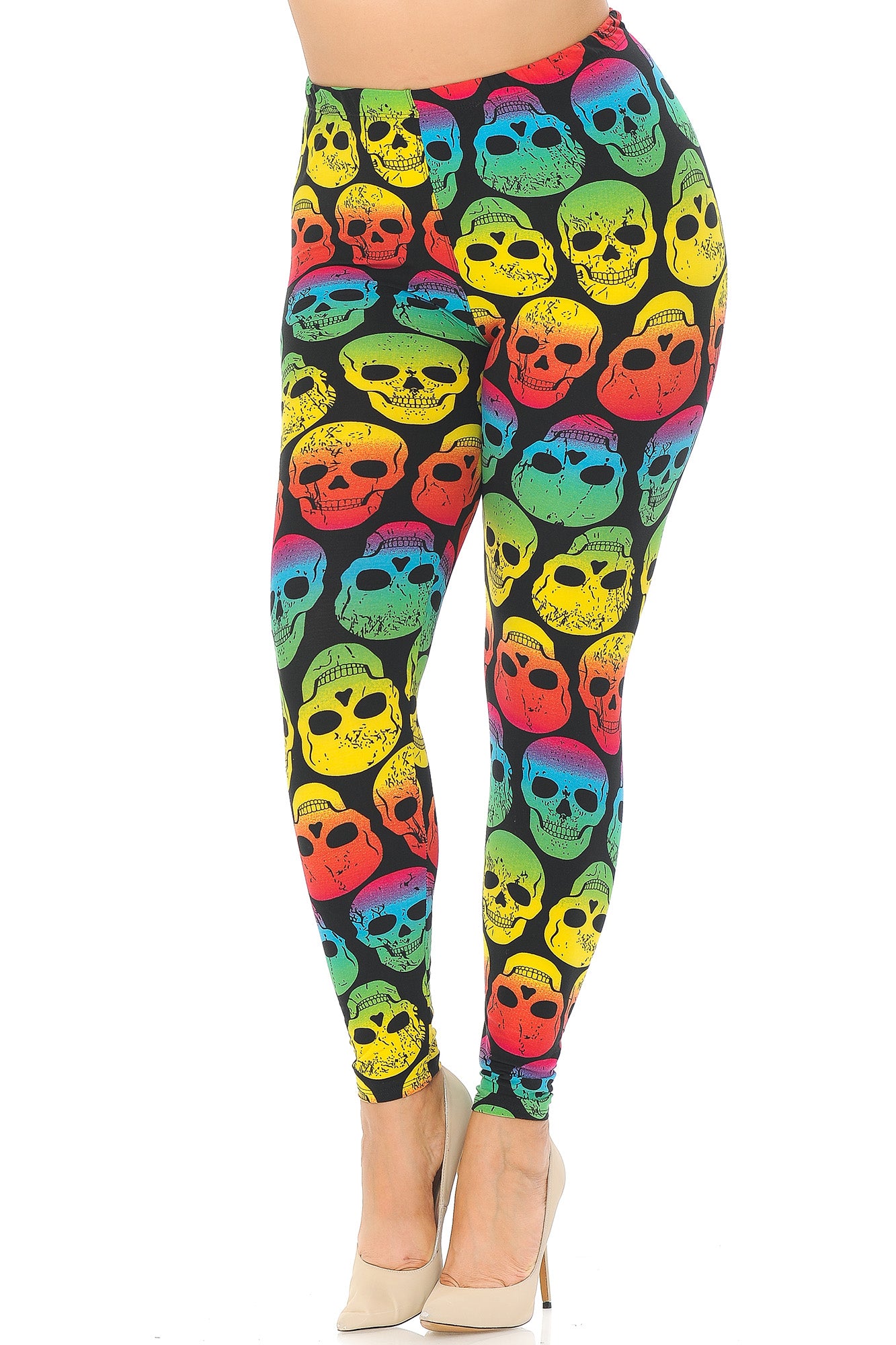 Wholesale Buttery Smooth Rainbow Skull Extra Plus Size Leggings - 3X-5X