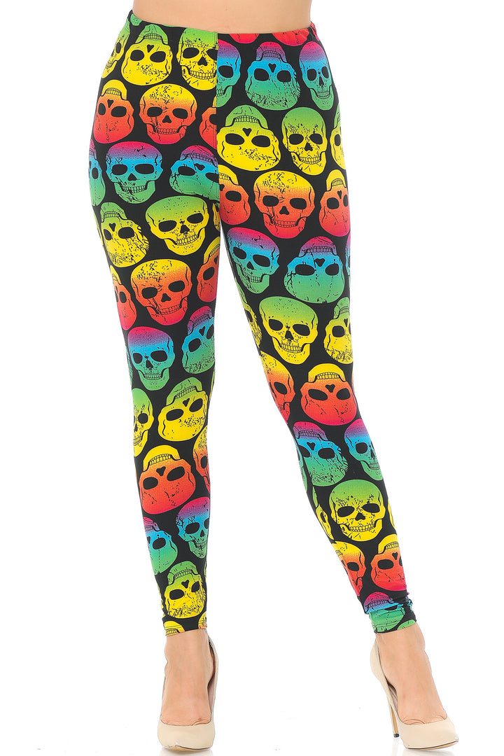 Wholesale Buttery Smooth Rainbow Skull Extra Plus Size Leggings - 3X-5X