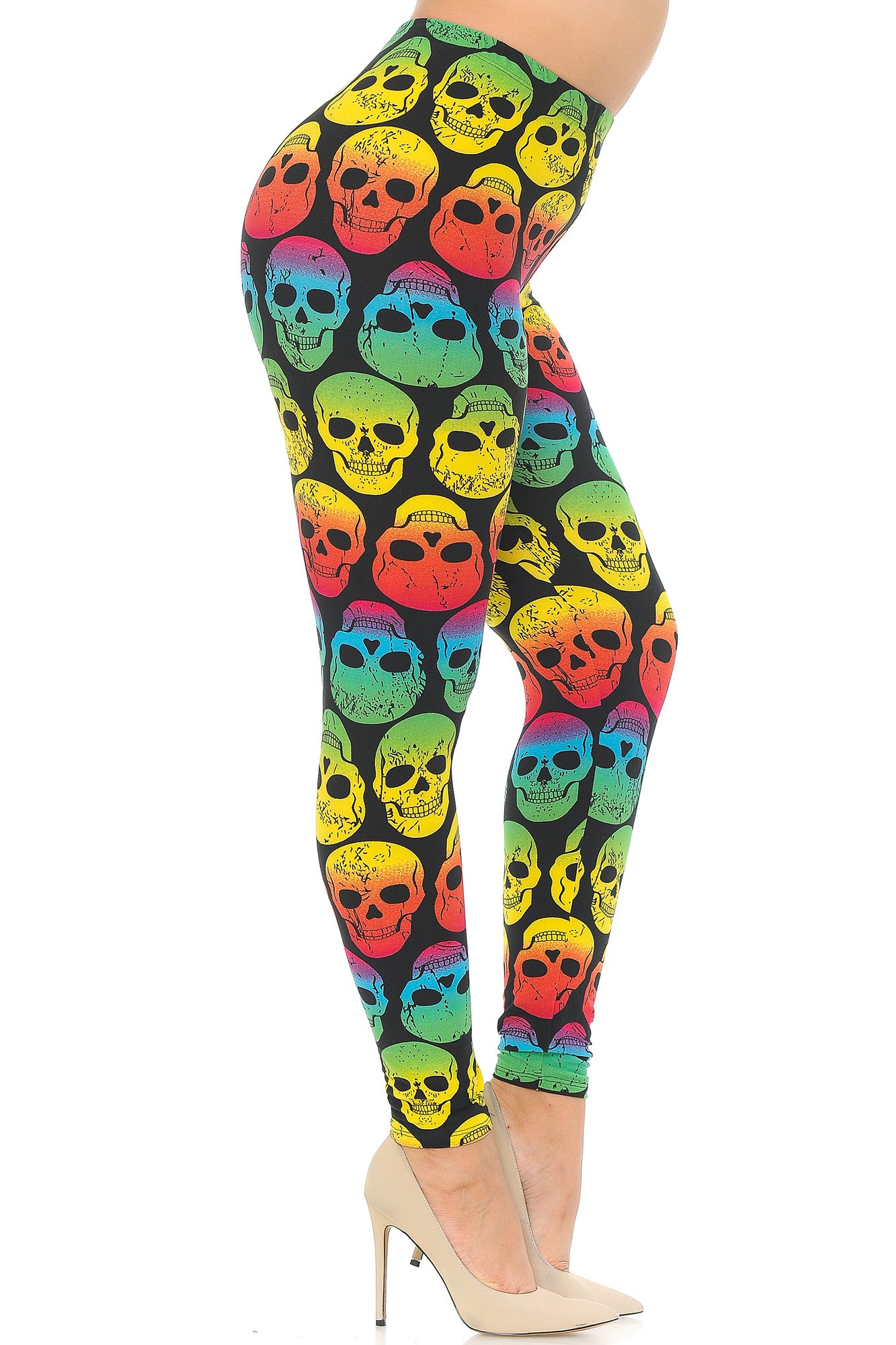 Wholesale Buttery Smooth Rainbow Skull Extra Plus Size Leggings - 3X-5X