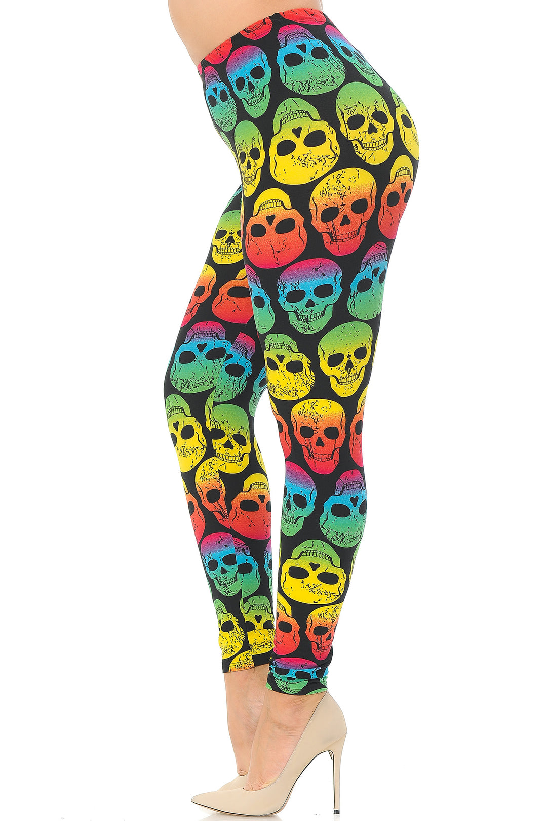 Wholesale Buttery Smooth Rainbow Skull Extra Plus Size Leggings - 3X-5X