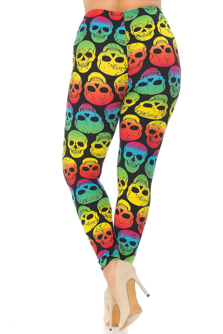 Wholesale Buttery Smooth Rainbow Skull Extra Plus Size Leggings - 3X-5X