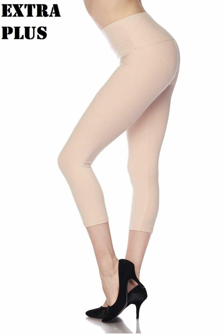 Wholesale Buttery Smooth Basic Solid High Waisted Extra Plus Size Capris - 5 Inch - 3X-5X - New Mix