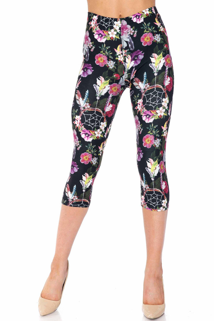 Wholesale Creamy Soft Floral Dreamcatcher Extra Plus Size Capris - 3X-5X - USA Fashion