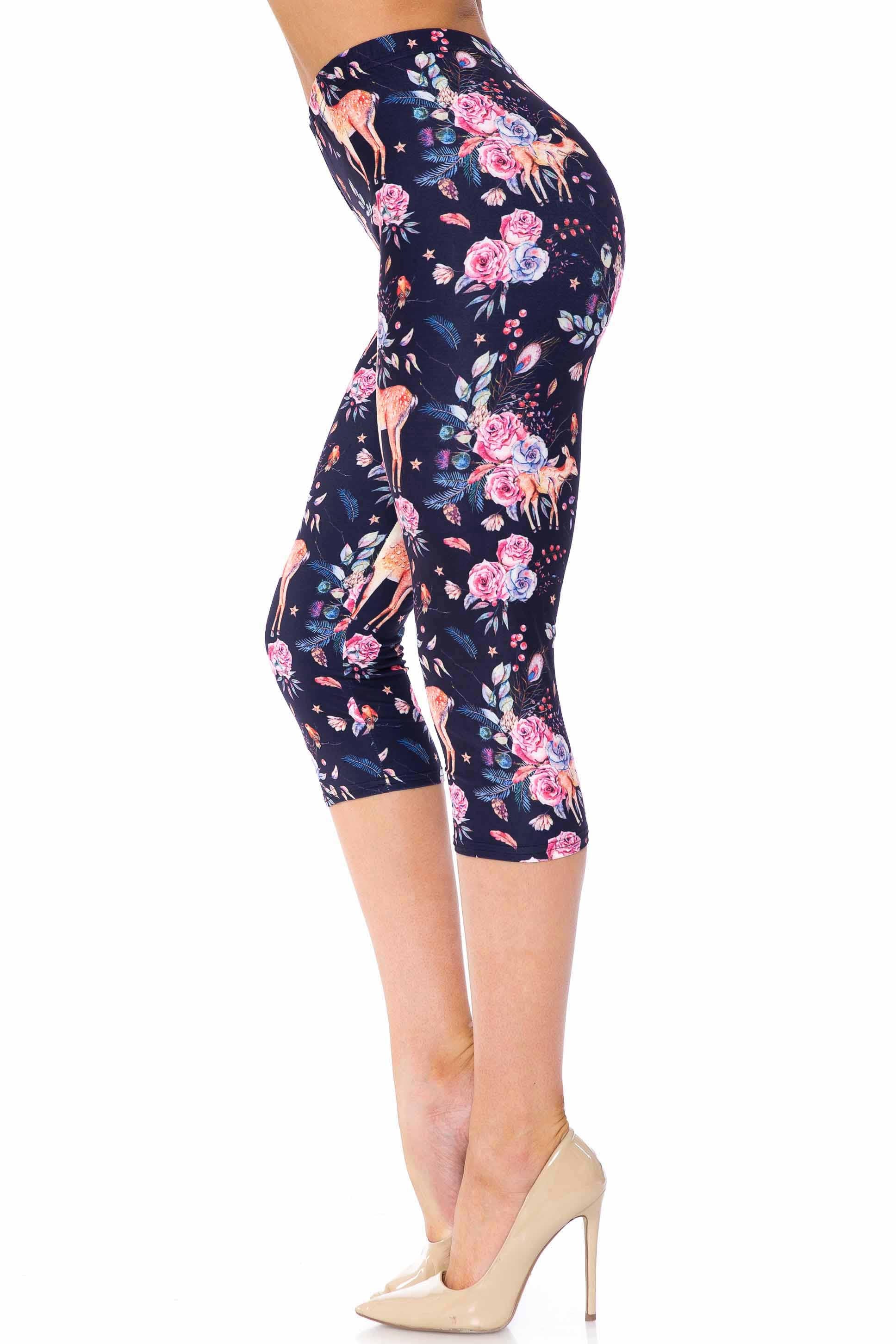 Wholesale Creamy Soft Woodland Floral Fawn Extra Plus Size Capris - 3X-5X - USA Fashion