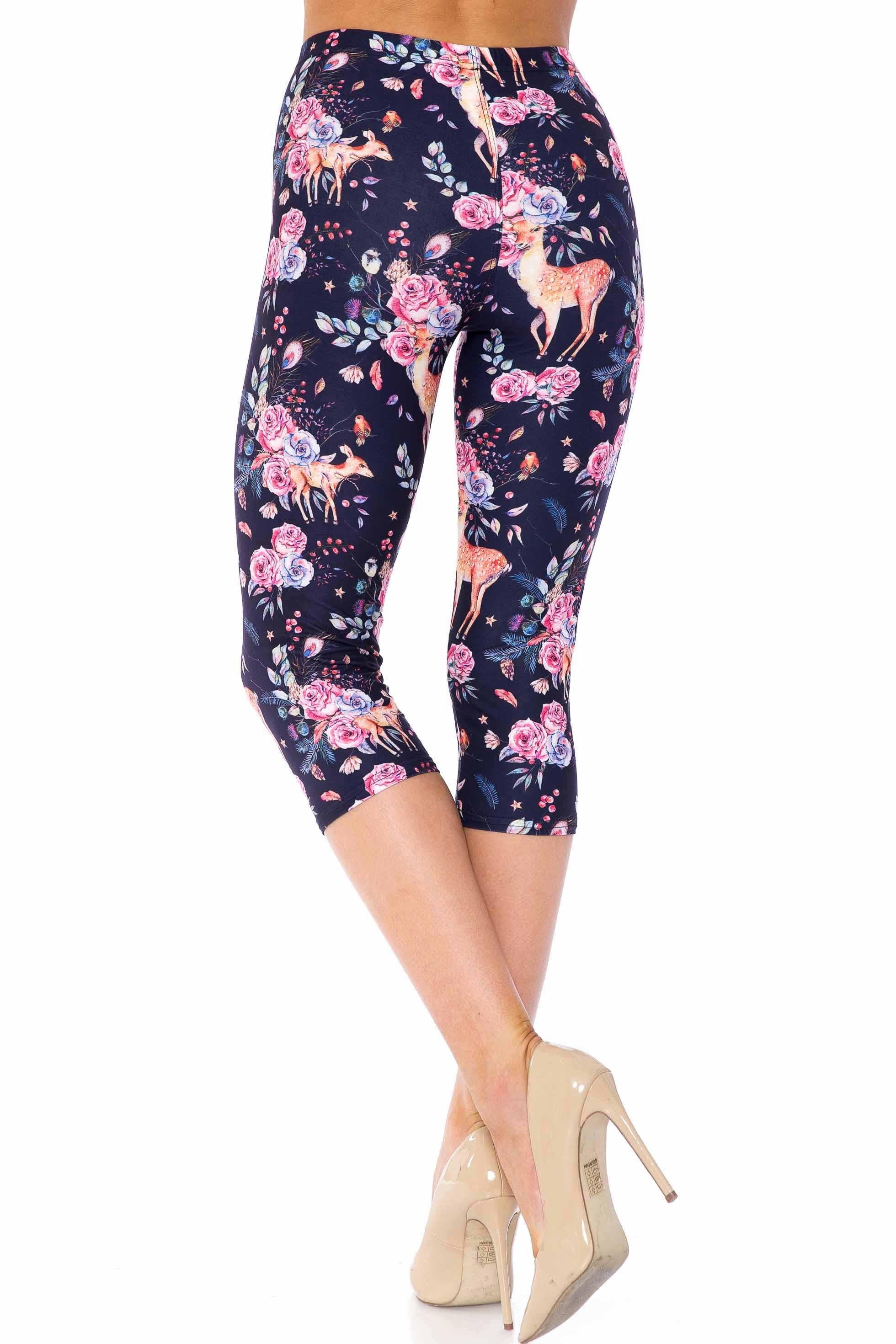 Wholesale Creamy Soft Woodland Floral Fawn Extra Plus Size Capris - 3X-5X - USA Fashion
