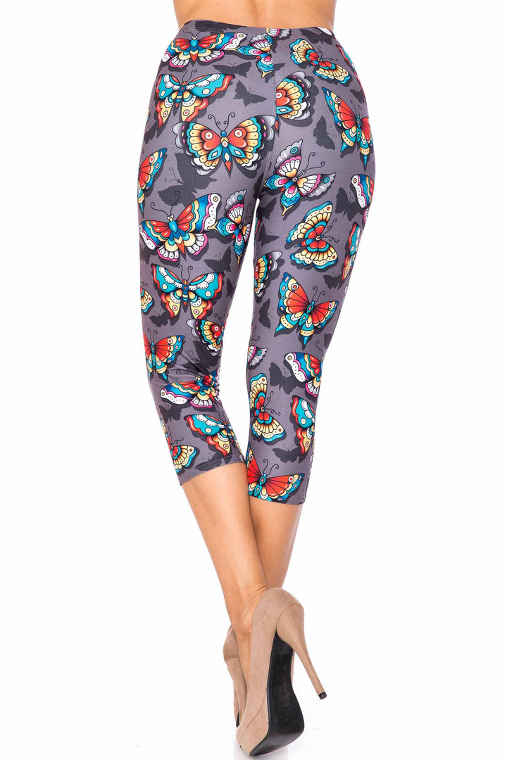 Wholesale Creamy Soft Jewel Tone Butterfly Extra Plus Size Capris - 3X-5X - USA Fashion