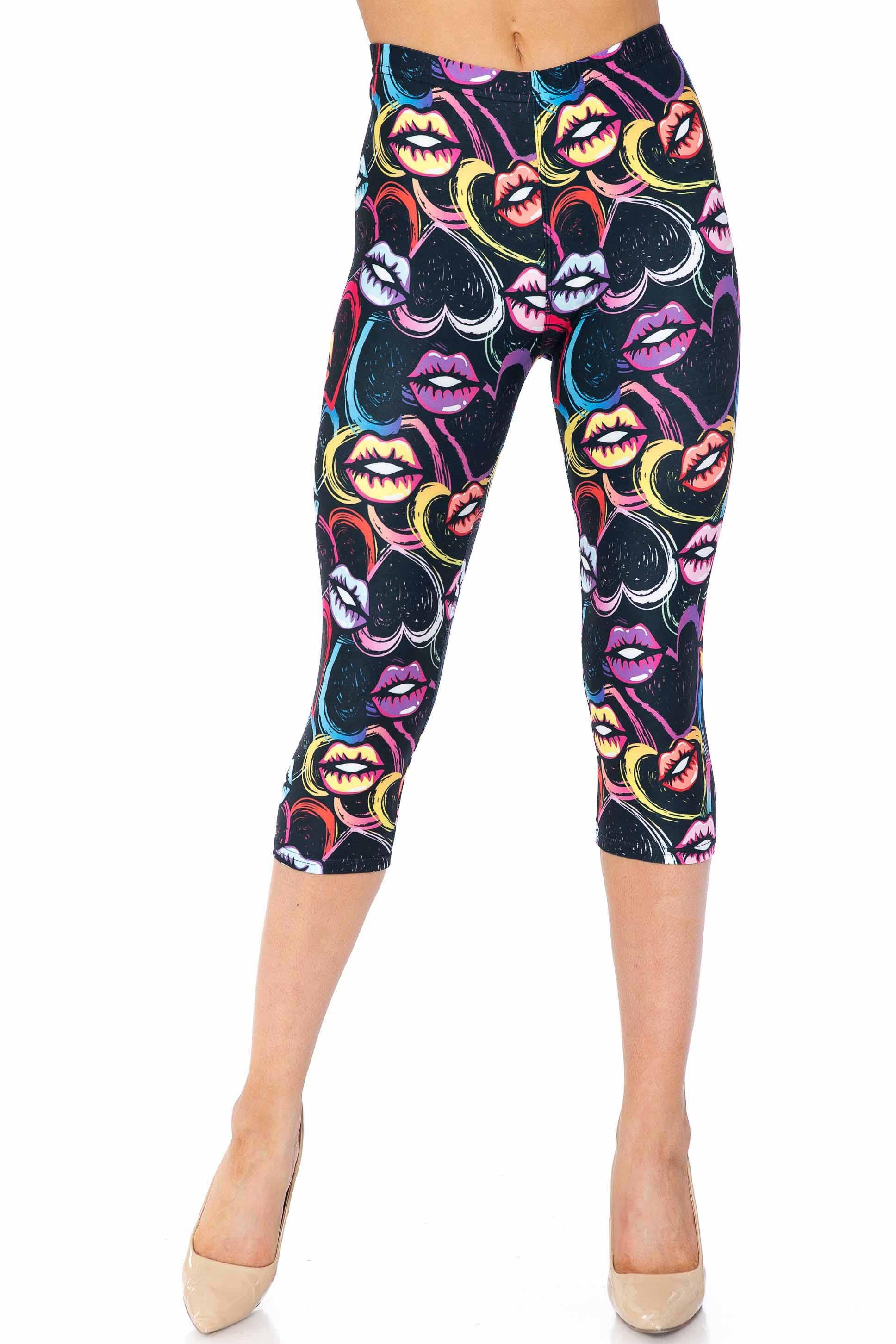 Wholesale Creamy Soft Colorful Lips and Hearts Extra Plus Size Capris - USA Fashion