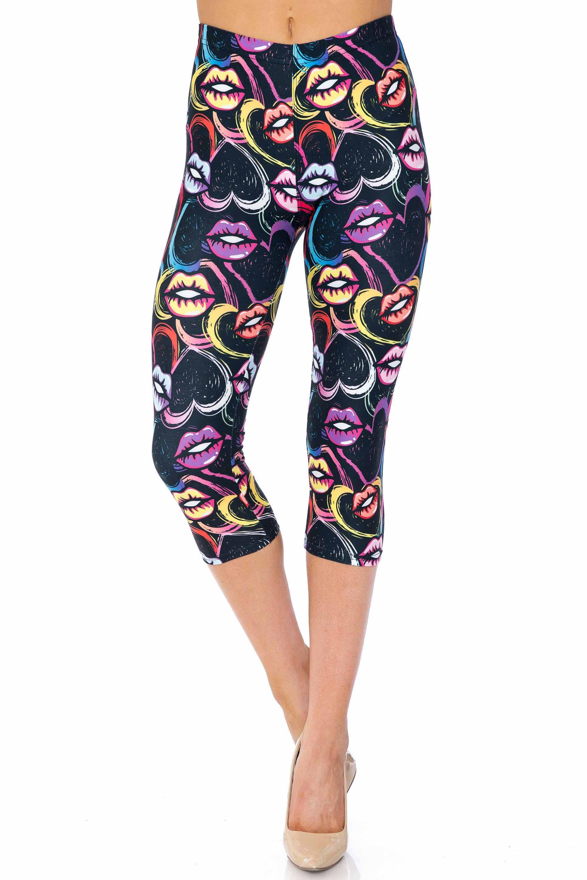 Wholesale Creamy Soft Colorful Lips and Hearts Extra Plus Size Capris - USA Fashion