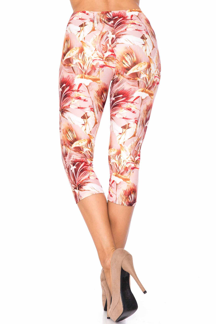 Wholesale Creamy Soft Mocha Floral Extra Plus Size Capris - 3X-5X - USA Fashion