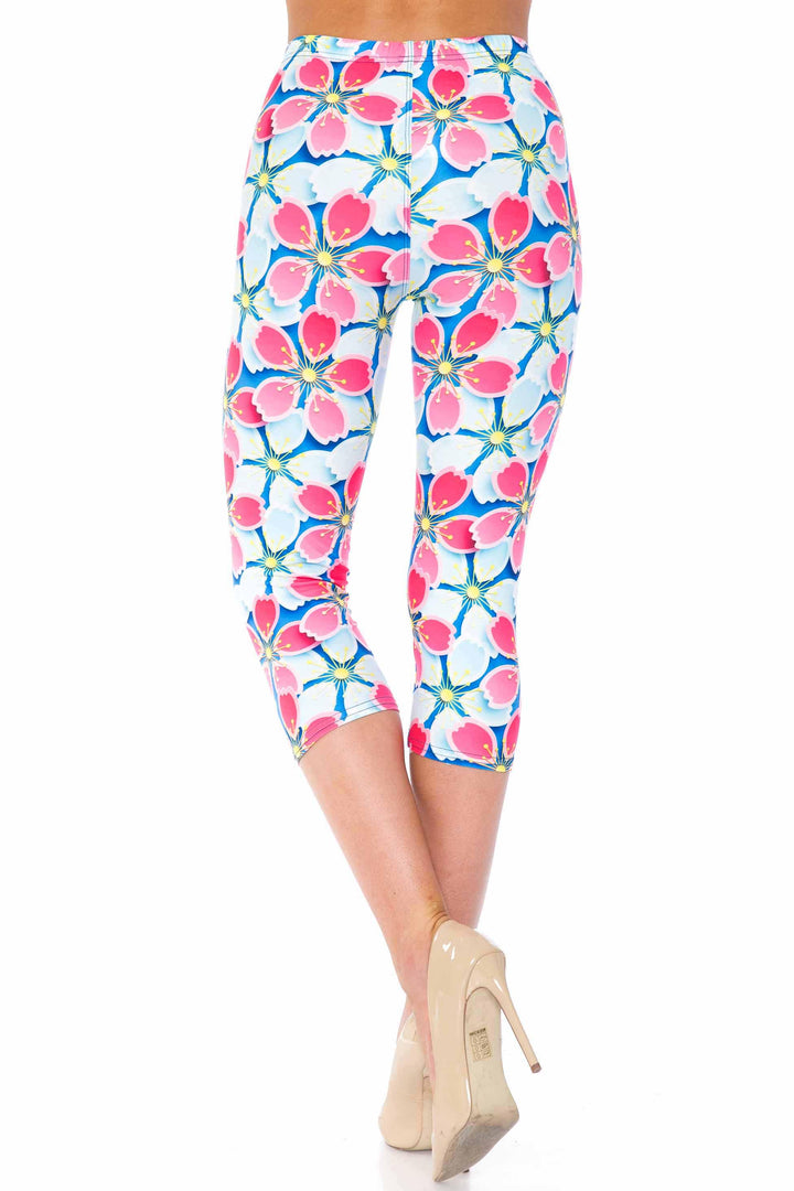 Wholesale Creamy Soft Pink and Blue Sunshine Floral Extra Plus Size Capris - 3X-5X - USA Fashion