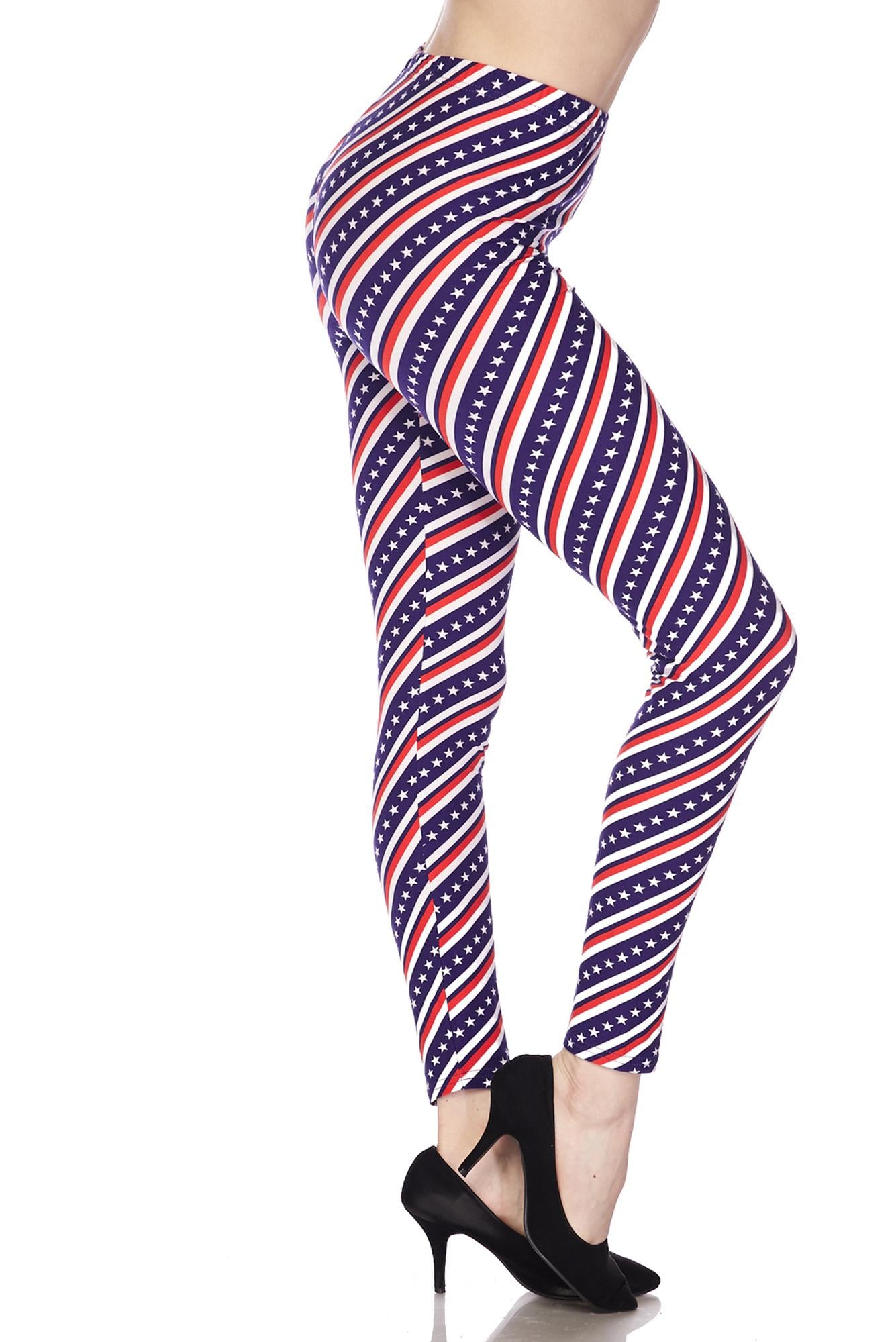 Wholesale Buttery Smooth Spiral Stars and Stripes Extra Plus Size Leggings - 3X-5X