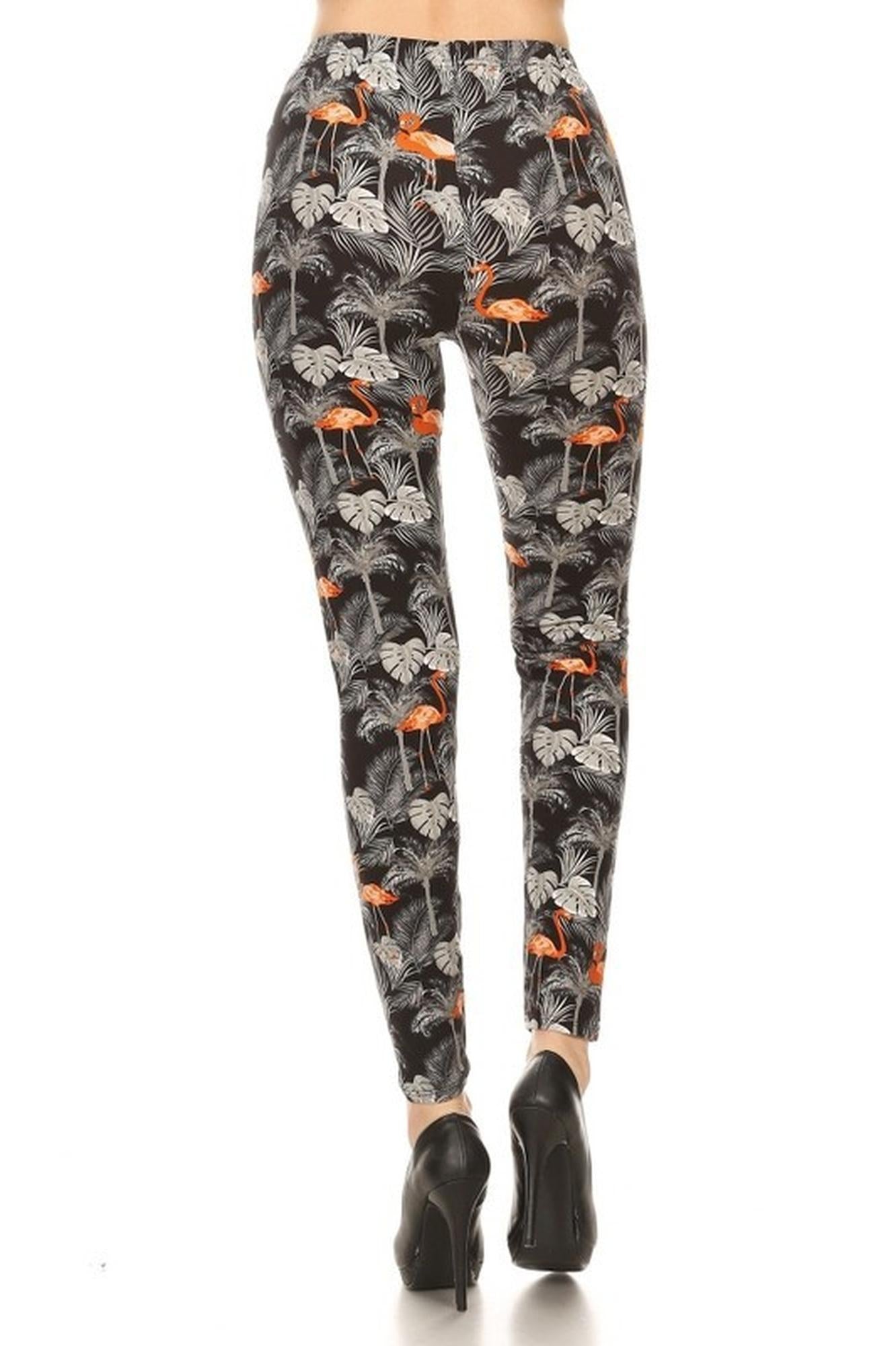 Wholesale Buttery Smooth Paradise Leaf Flamingo Extra Plus Size Leggings - 3X-5X