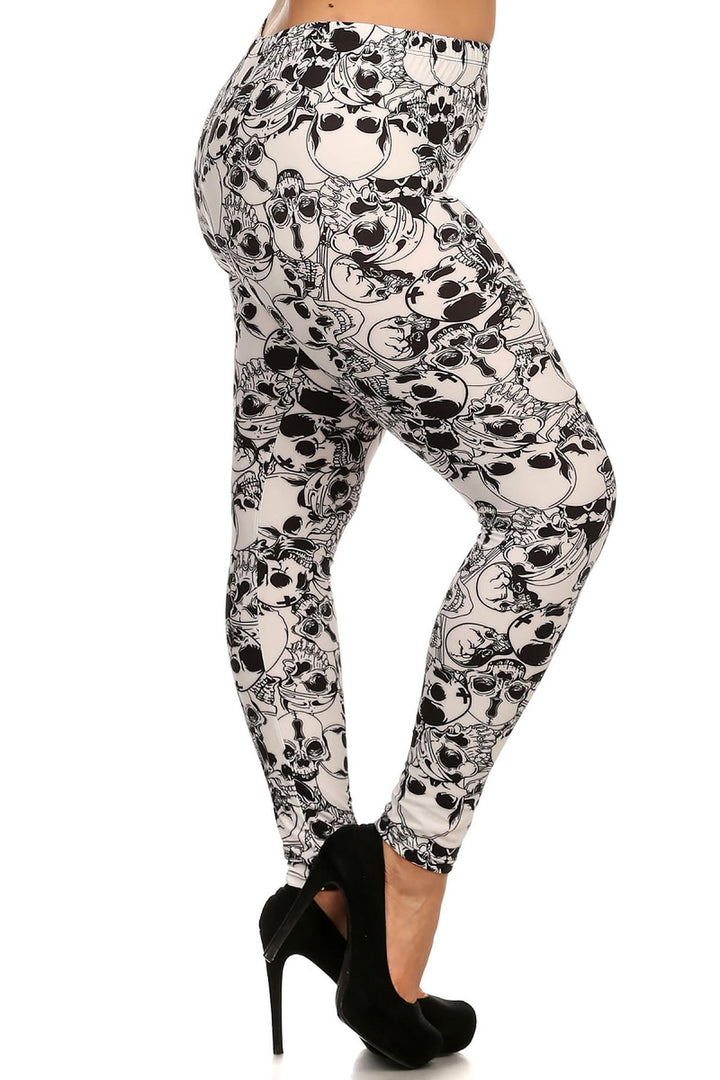 Wholesale Buttery Smooth White Layers of Skulls Extra Plus Size Leggings - 3X-5X