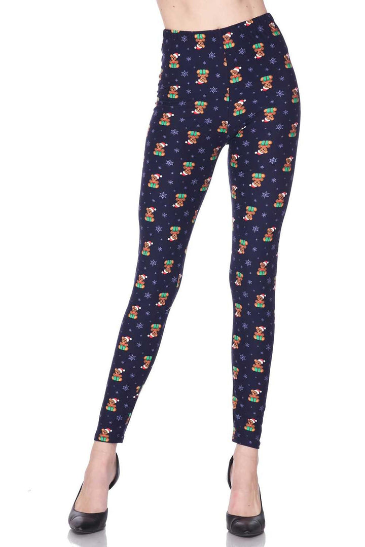Wholesale Buttery Smooth Christmas Teddy Bears Extra Plus size Leggings - 3X-5X