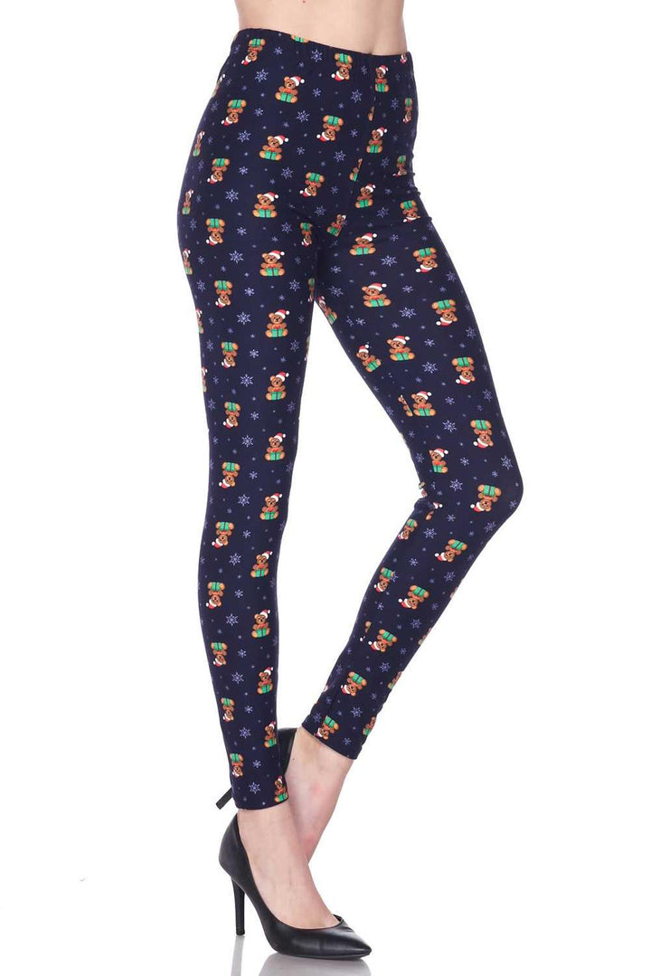 Wholesale Buttery Smooth Christmas Teddy Bears Extra Plus size Leggings - 3X-5X