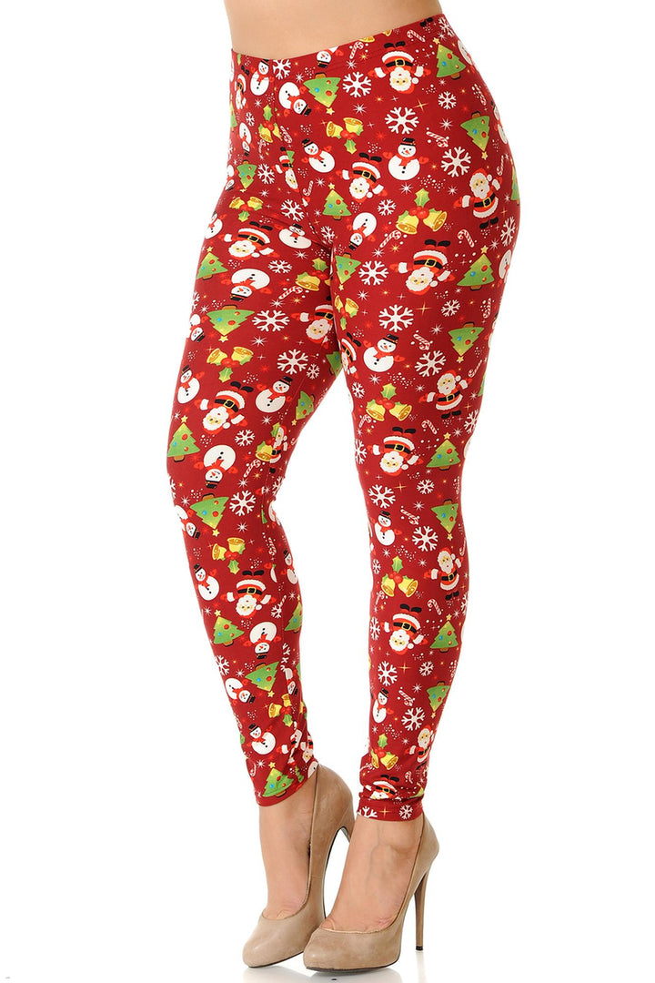 Wholesale Buttery Smooth Festive Christmas Delight Extra Plus Size Leggings - 3X-5X