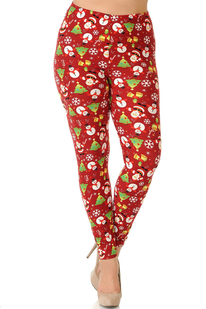 Wholesale Buttery Smooth Festive Christmas Delight Extra Plus Size Leggings - 3X-5X