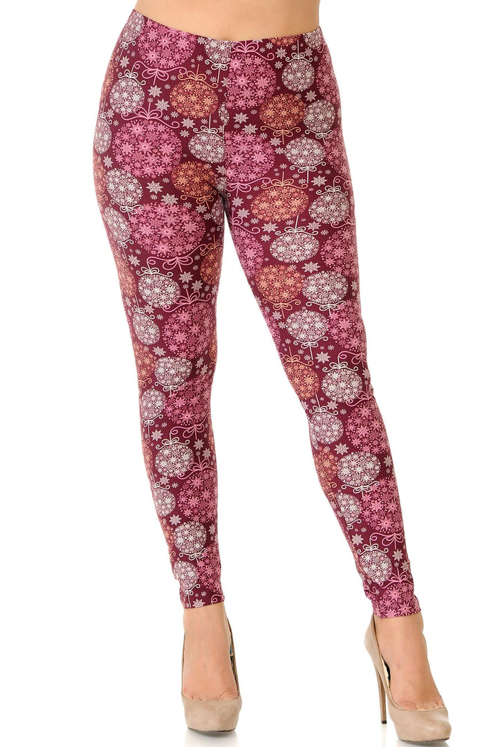 Wholesale Buttery Smooth Festive Snowflake Ornaments Extra Plus Size Leggings - 3X-5X