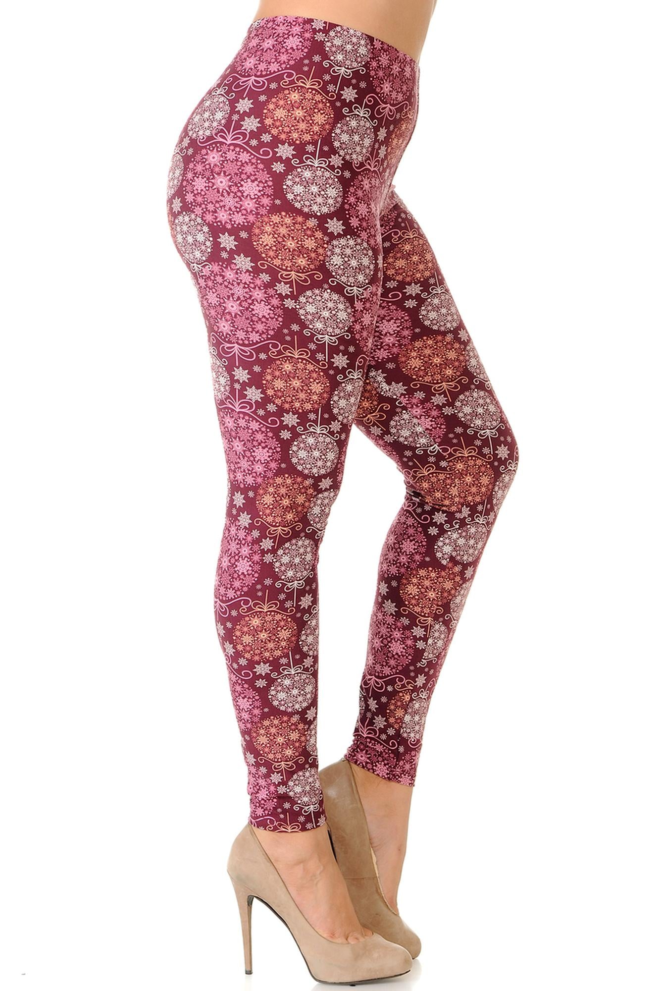 Wholesale Buttery Smooth Festive Snowflake Ornaments Extra Plus Size Leggings - 3X-5X