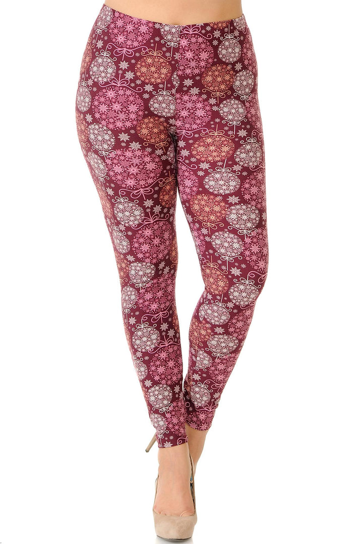 Wholesale Buttery Smooth Festive Snowflake Ornaments Extra Plus Size Leggings - 3X-5X