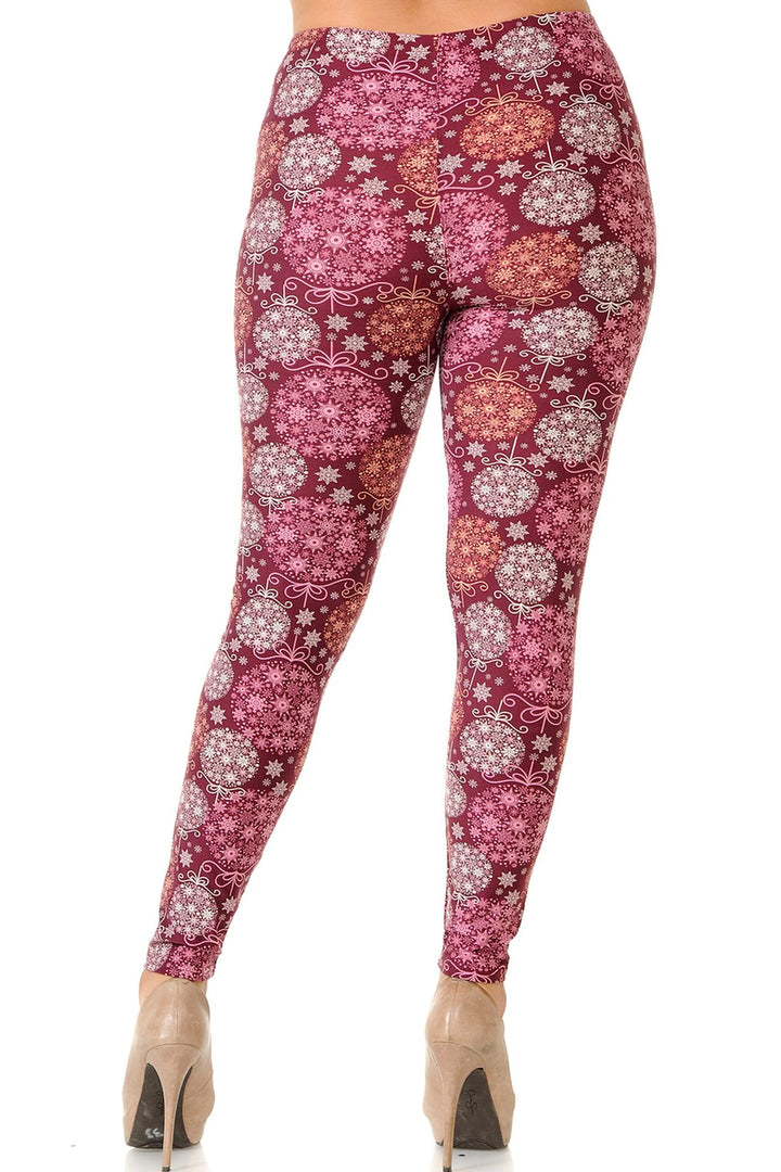 Wholesale Buttery Smooth Festive Snowflake Ornaments Extra Plus Size Leggings - 3X-5X