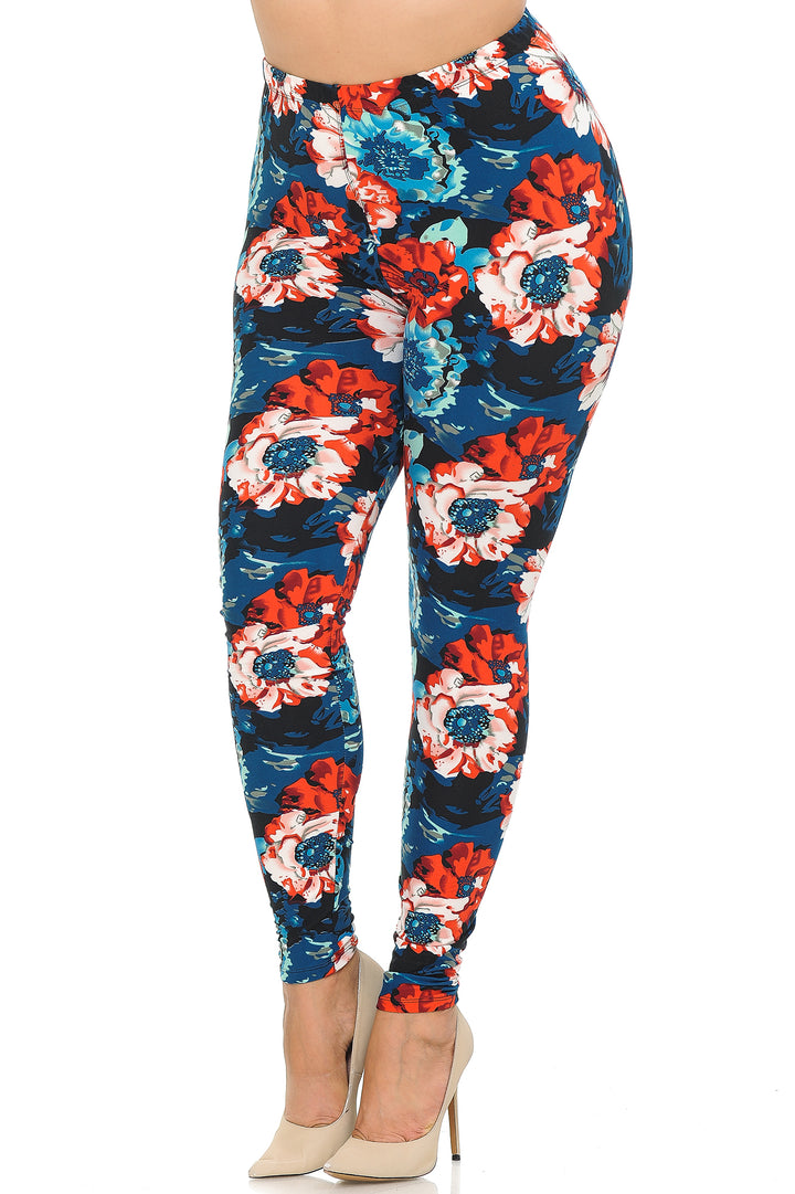 Wholesale Buttery Smooth Painted Floral Extra Plus Size Leggings - 3X-5X