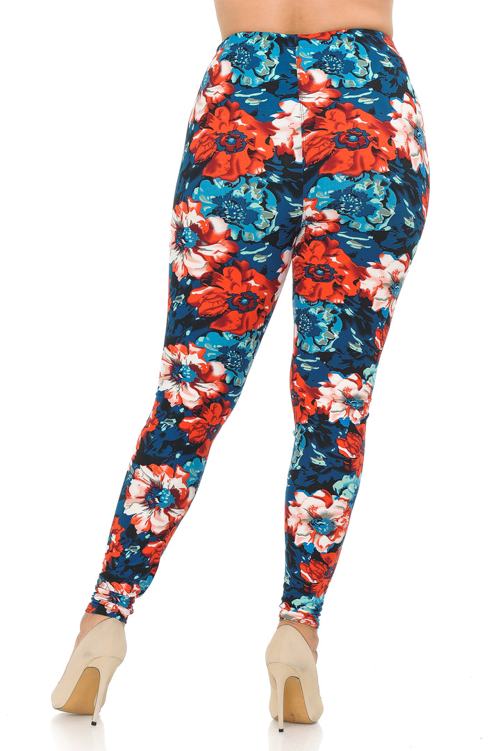 Wholesale Buttery Smooth Painted Floral Extra Plus Size Leggings - 3X-5X