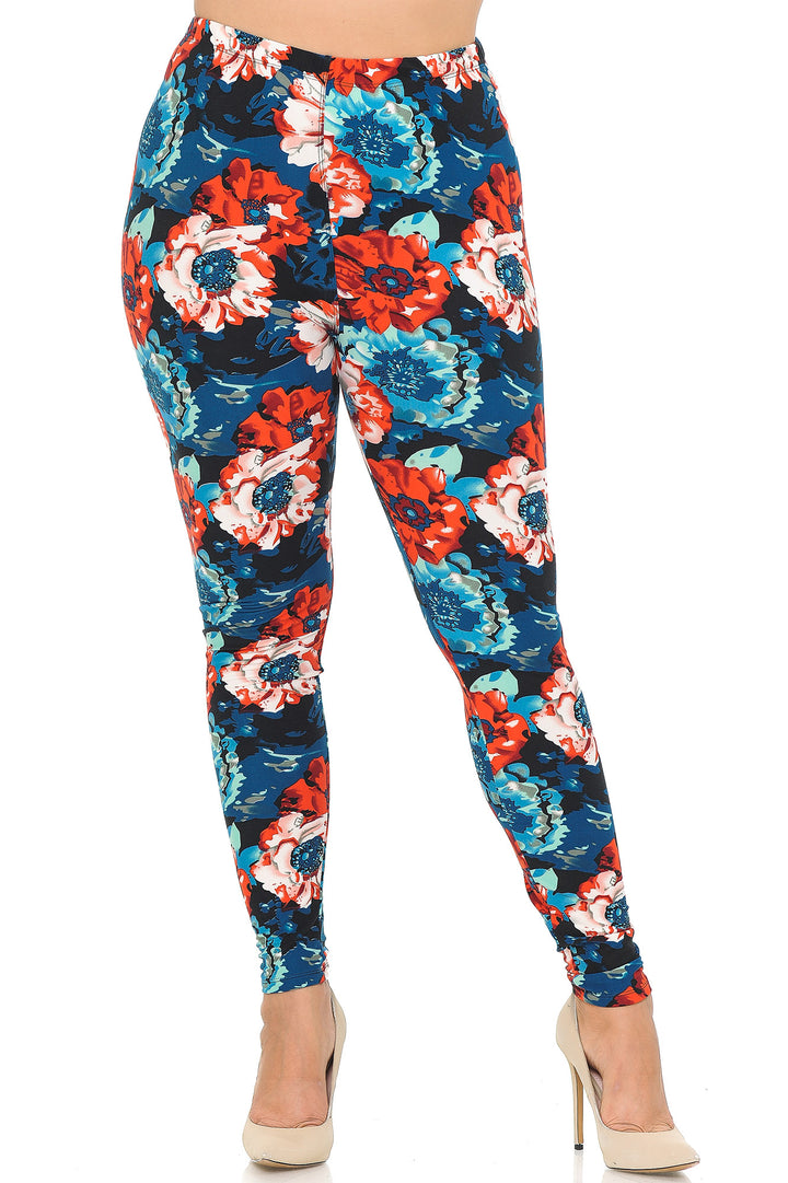 Wholesale Buttery Smooth Painted Floral Extra Plus Size Leggings - 3X-5X