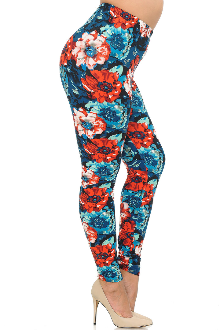 Wholesale Buttery Smooth Painted Floral Extra Plus Size Leggings - 3X-5X