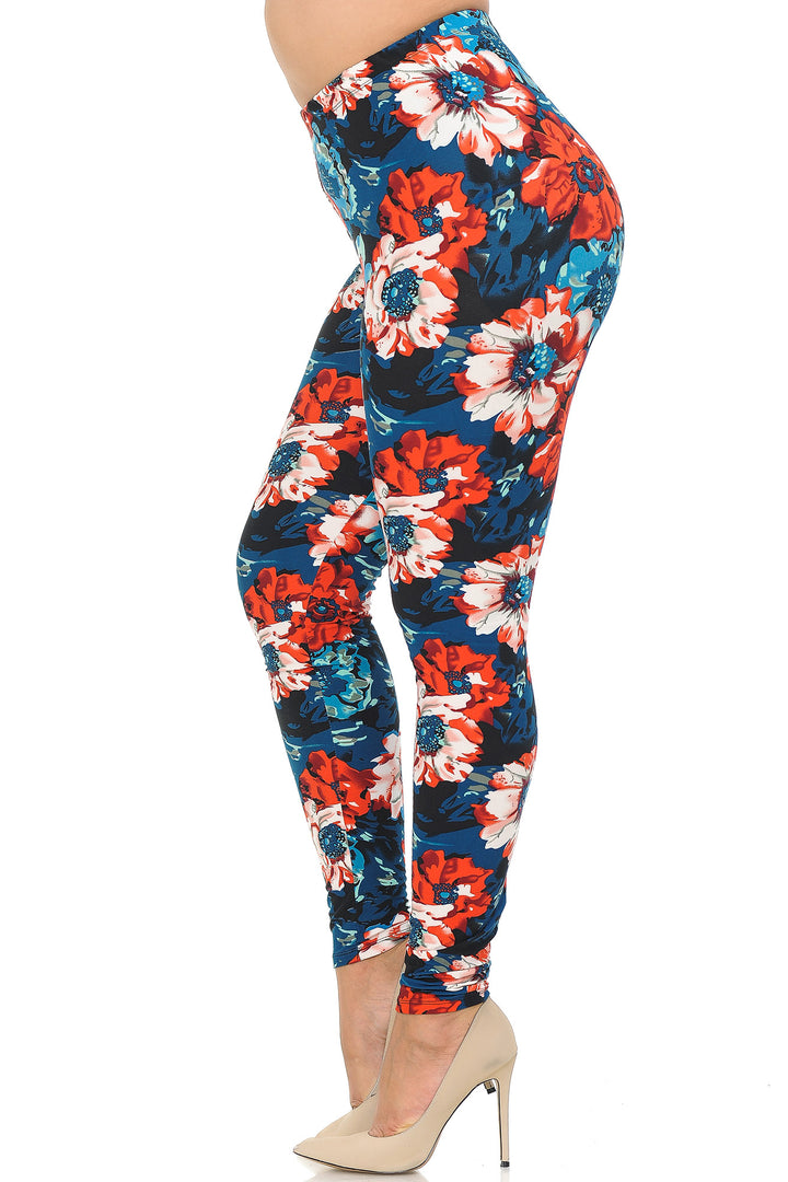 Wholesale Buttery Smooth Painted Floral Extra Plus Size Leggings - 3X-5X