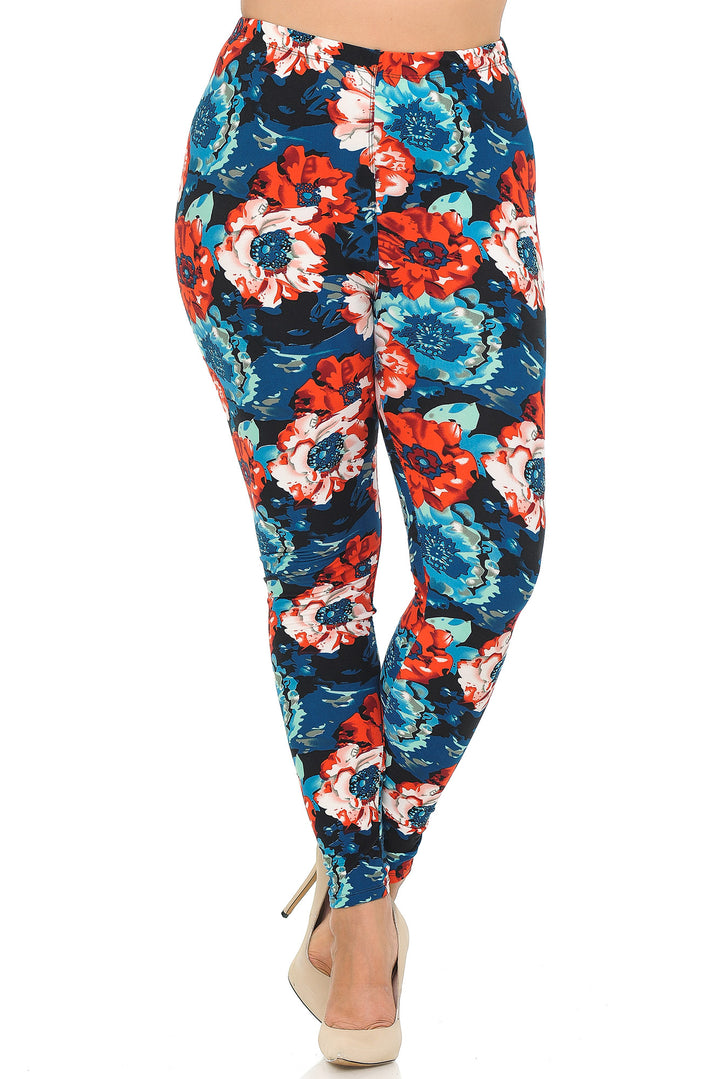 Wholesale Buttery Smooth Painted Floral Extra Plus Size Leggings - 3X-5X