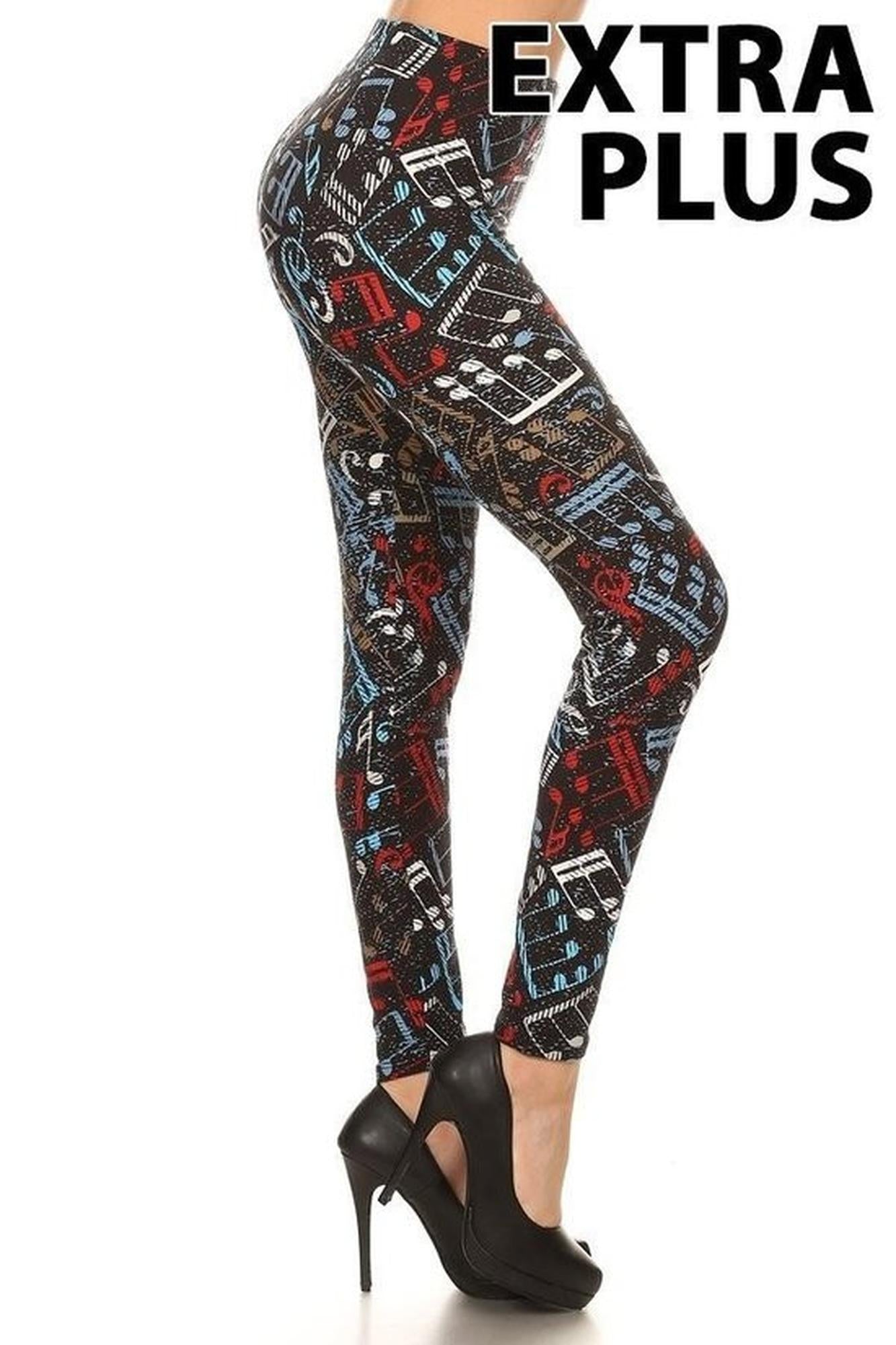 Wholesale Buttery Smooth Colorful Music Note Extra Plus Size Leggings - 2X-4X