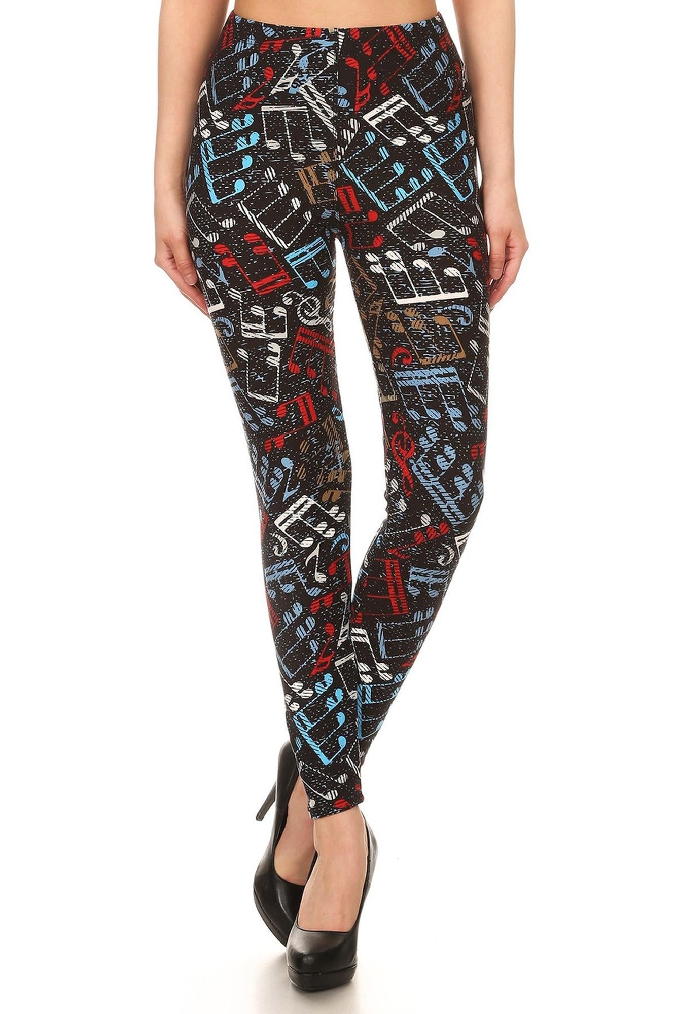 Wholesale Buttery Smooth Colorful Music Note Extra Plus Size Leggings - 2X-4X
