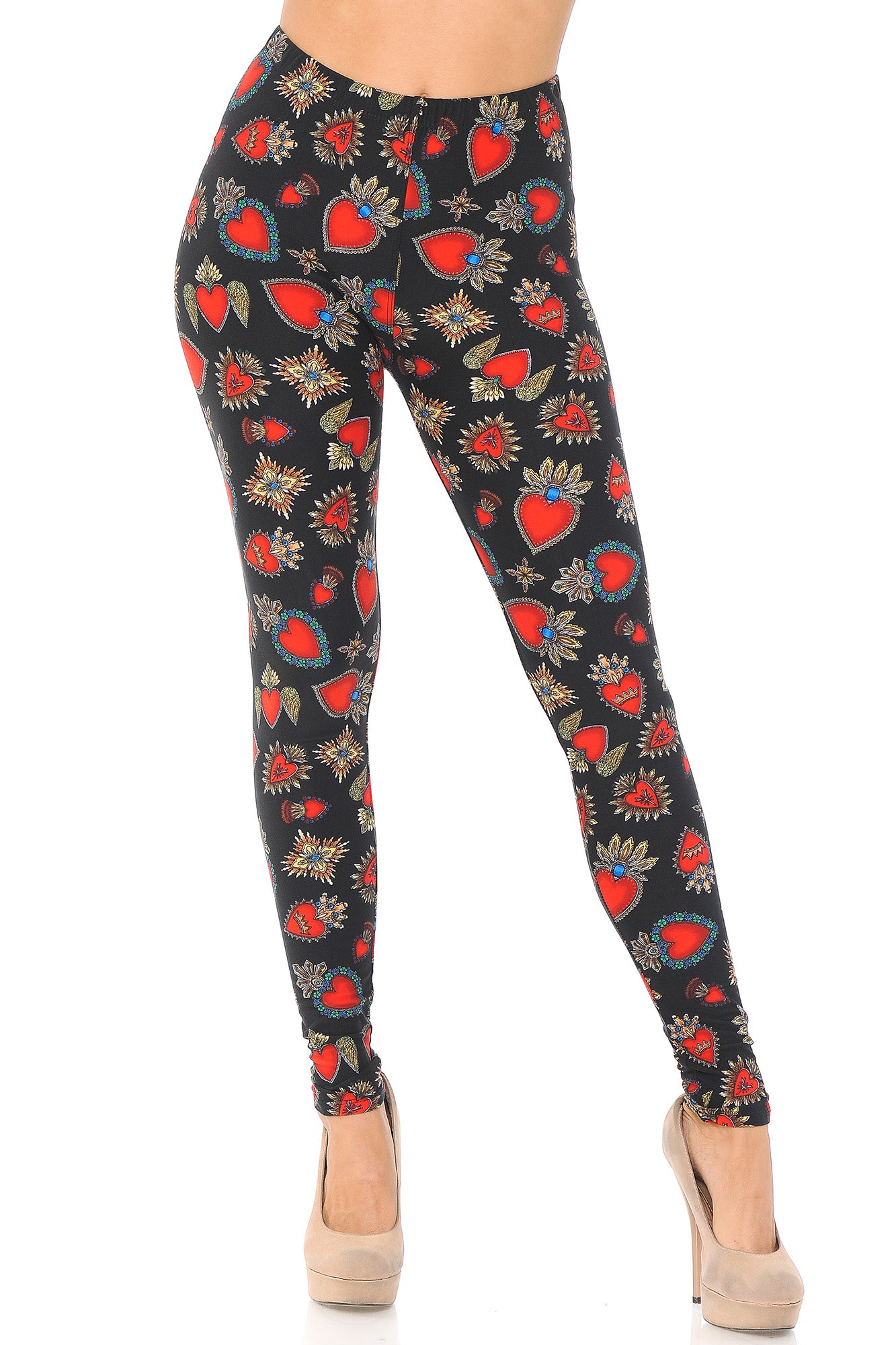 Wholesale Buttery Smooth Jeweled Hearts Extra Plus Size Leggings - 3X-5X