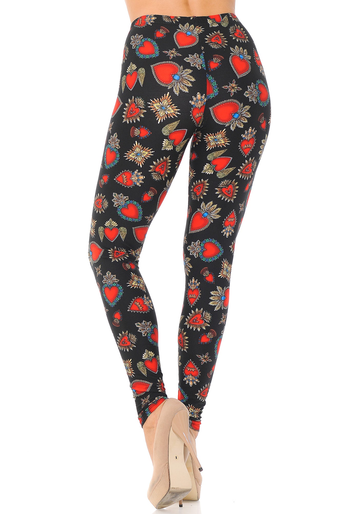 Wholesale Buttery Smooth Jeweled Hearts Extra Plus Size Leggings - 3X-5X