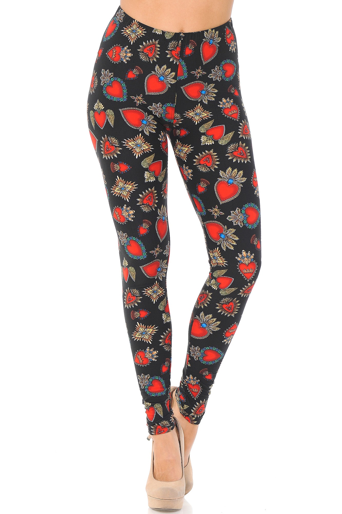 Wholesale Buttery Smooth Jeweled Hearts Extra Plus Size Leggings - 3X-5X