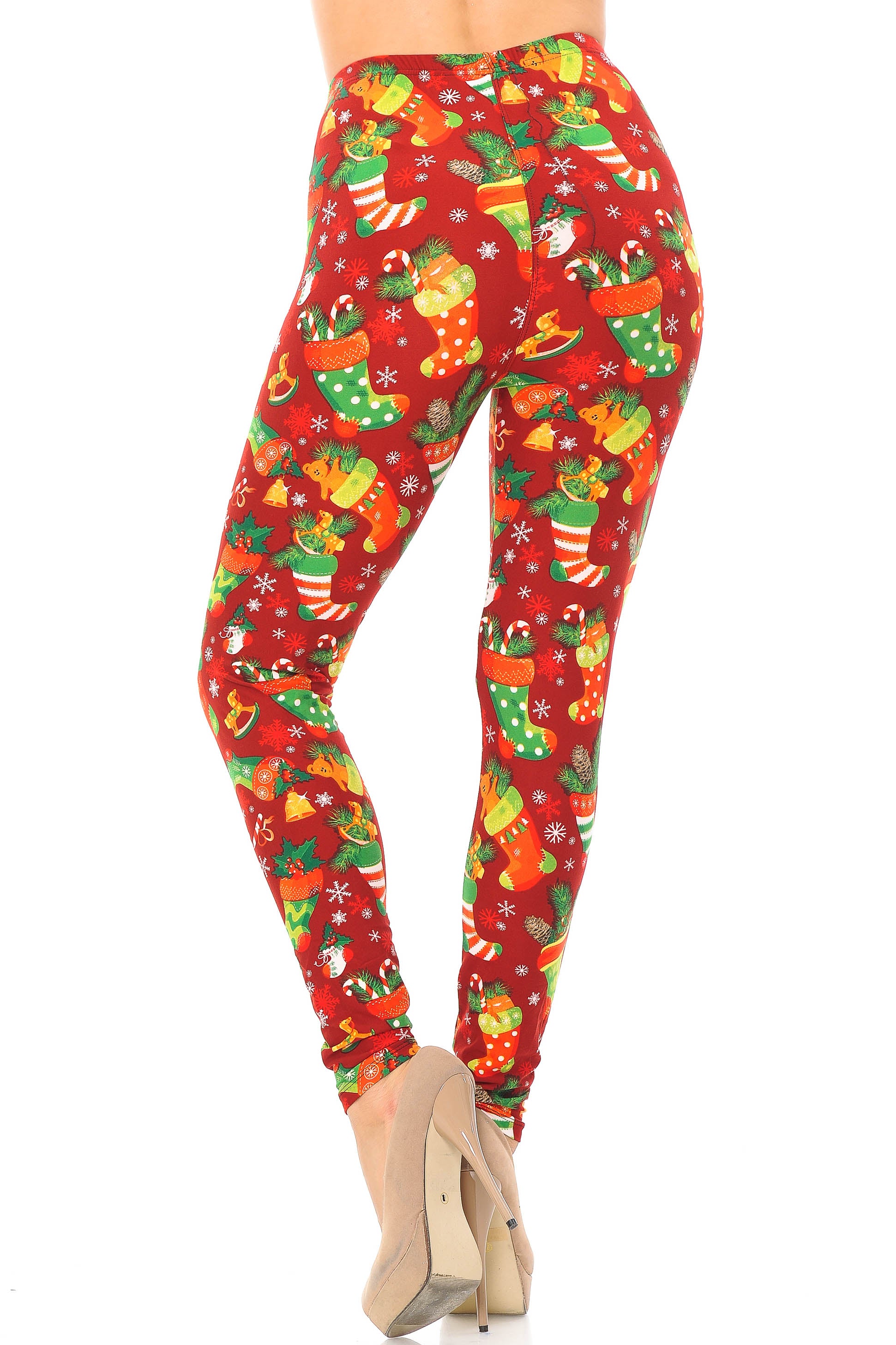 Wholesale Buttery Smooth Ruby Red Christmas Stocking Extra Plus Size Leggings - 3X-5X